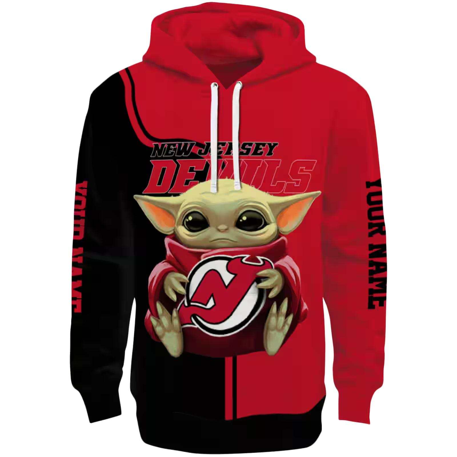 Customized New Jersey Devils Baby Yoda Red Black Hoodie