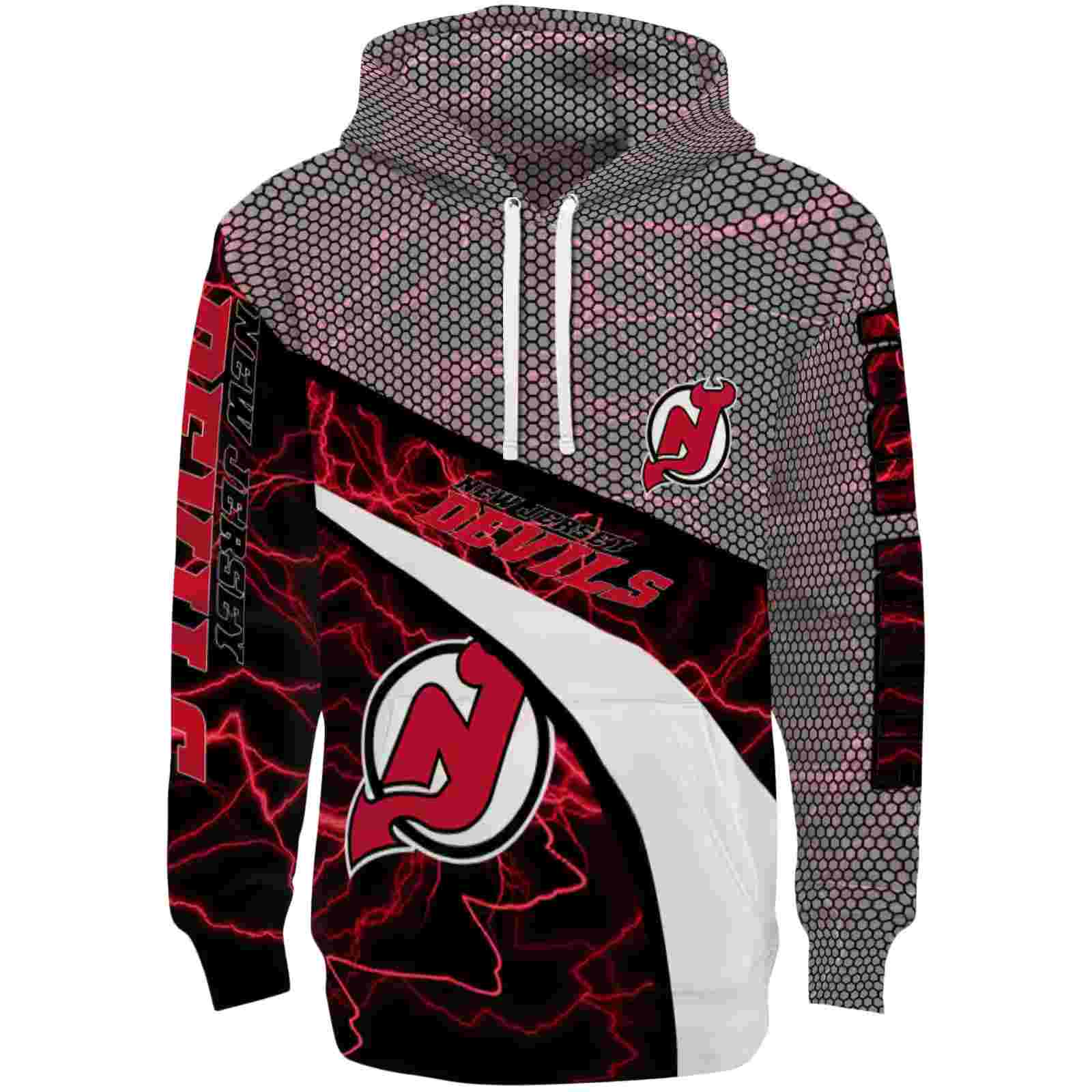 Customized New Jersey Devils Hexagonal Mesh Red Black Gray Hoodie