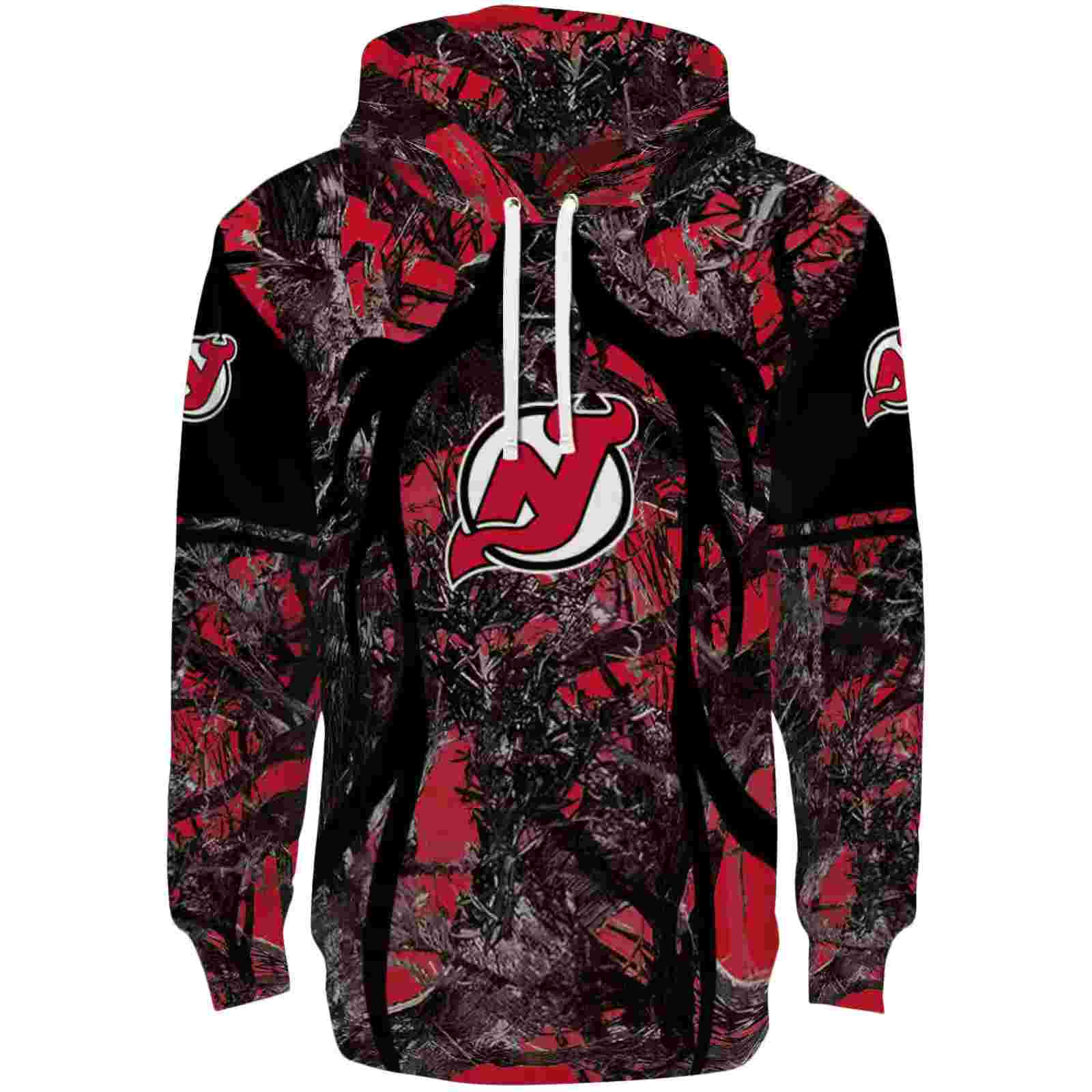 Customized New Jersey Devils Hunting Theme Red Black Hoodie