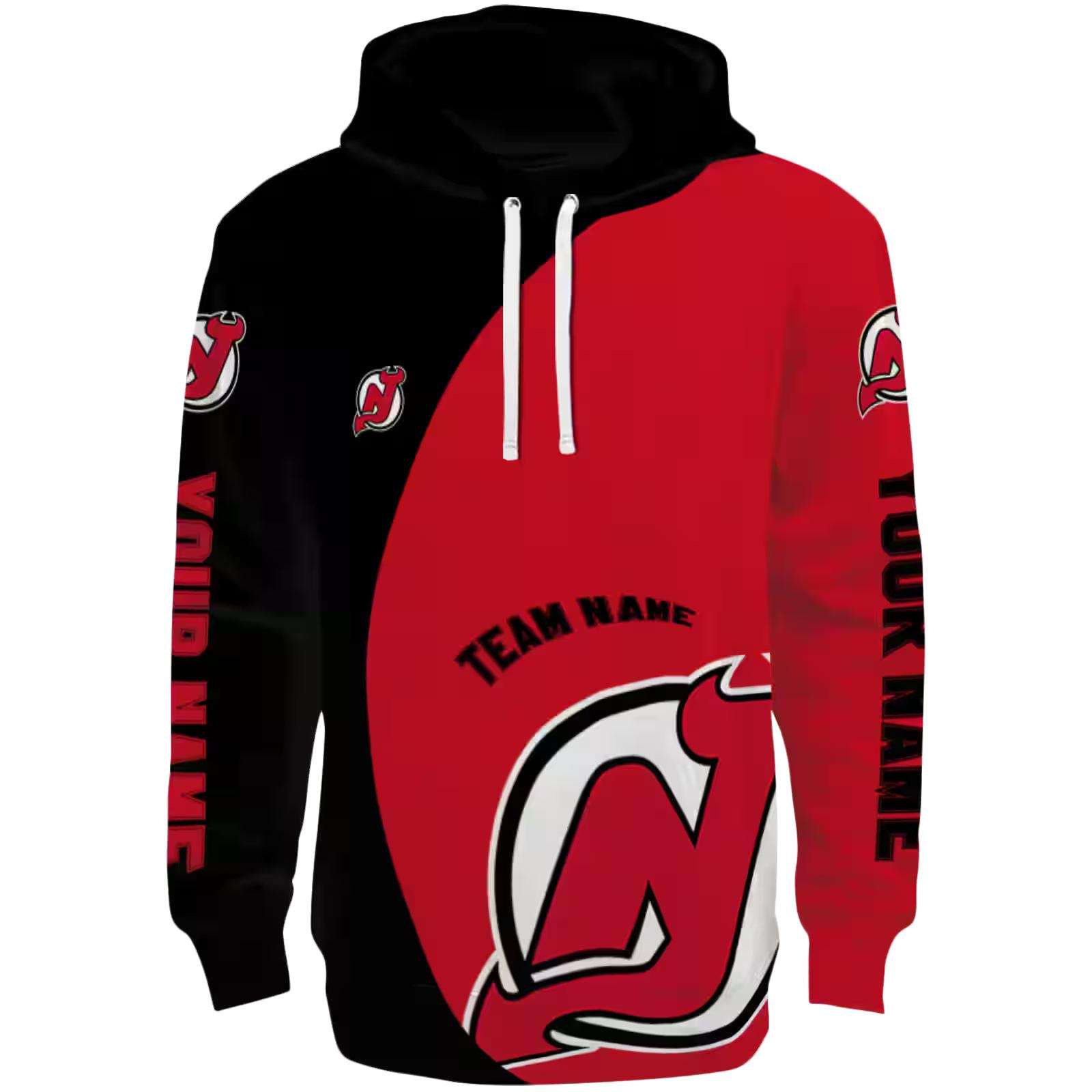 Customized New Jersey Devils Minimalist Design Red Black Hoodie