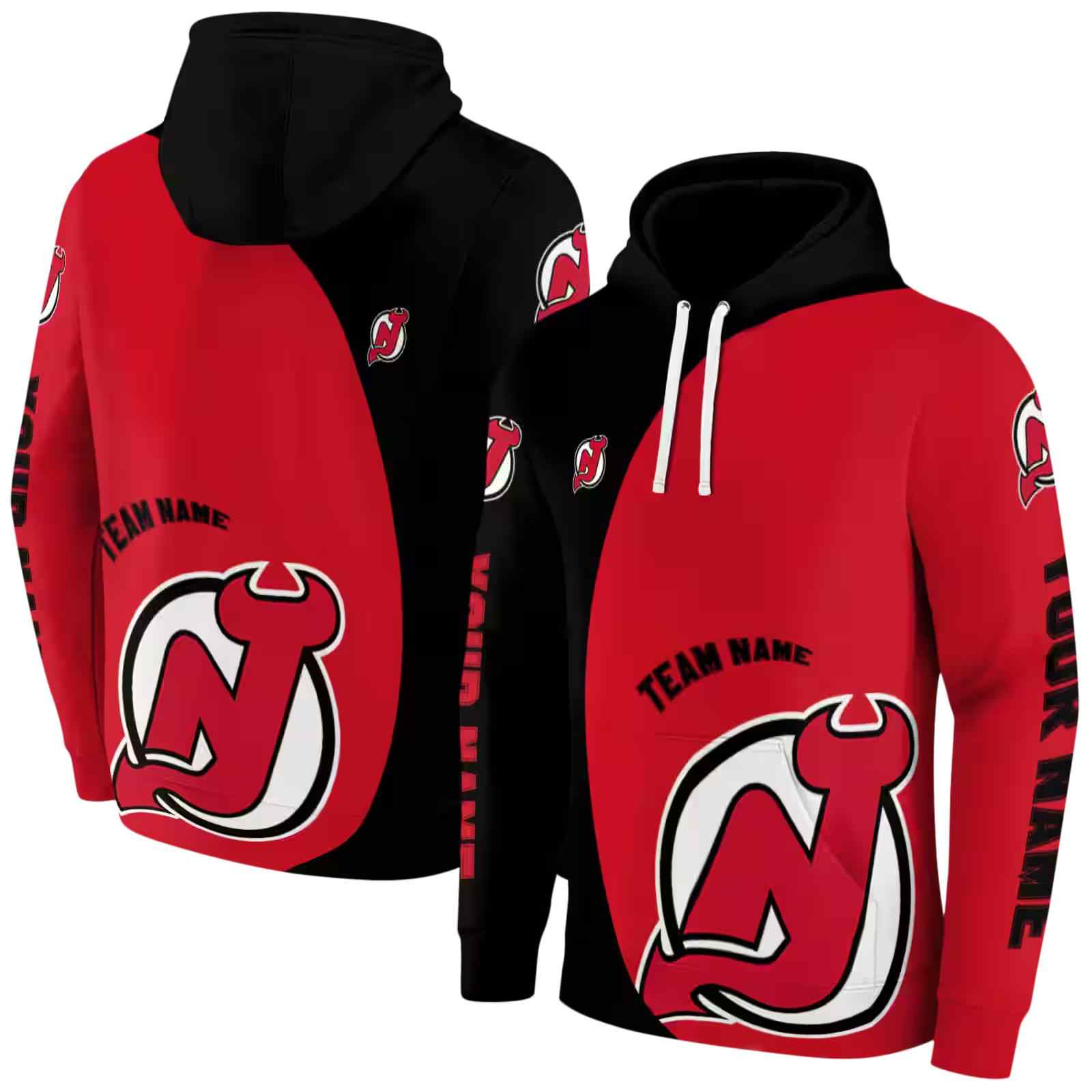 customized new jersey devils minimalist design red black hoodie fashion forward