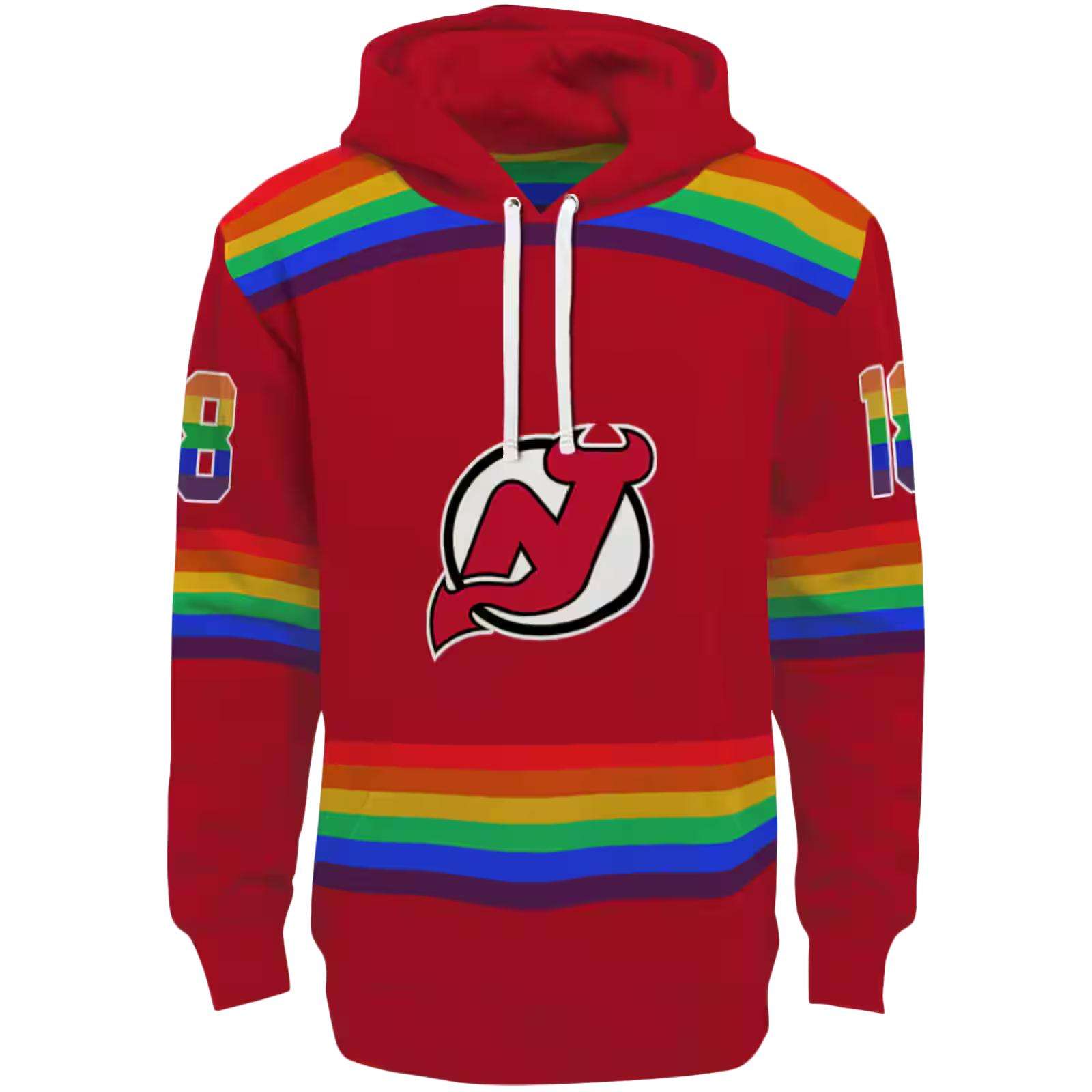 Customized New Jersey Devils Rainbow Stripes Red Hoodie