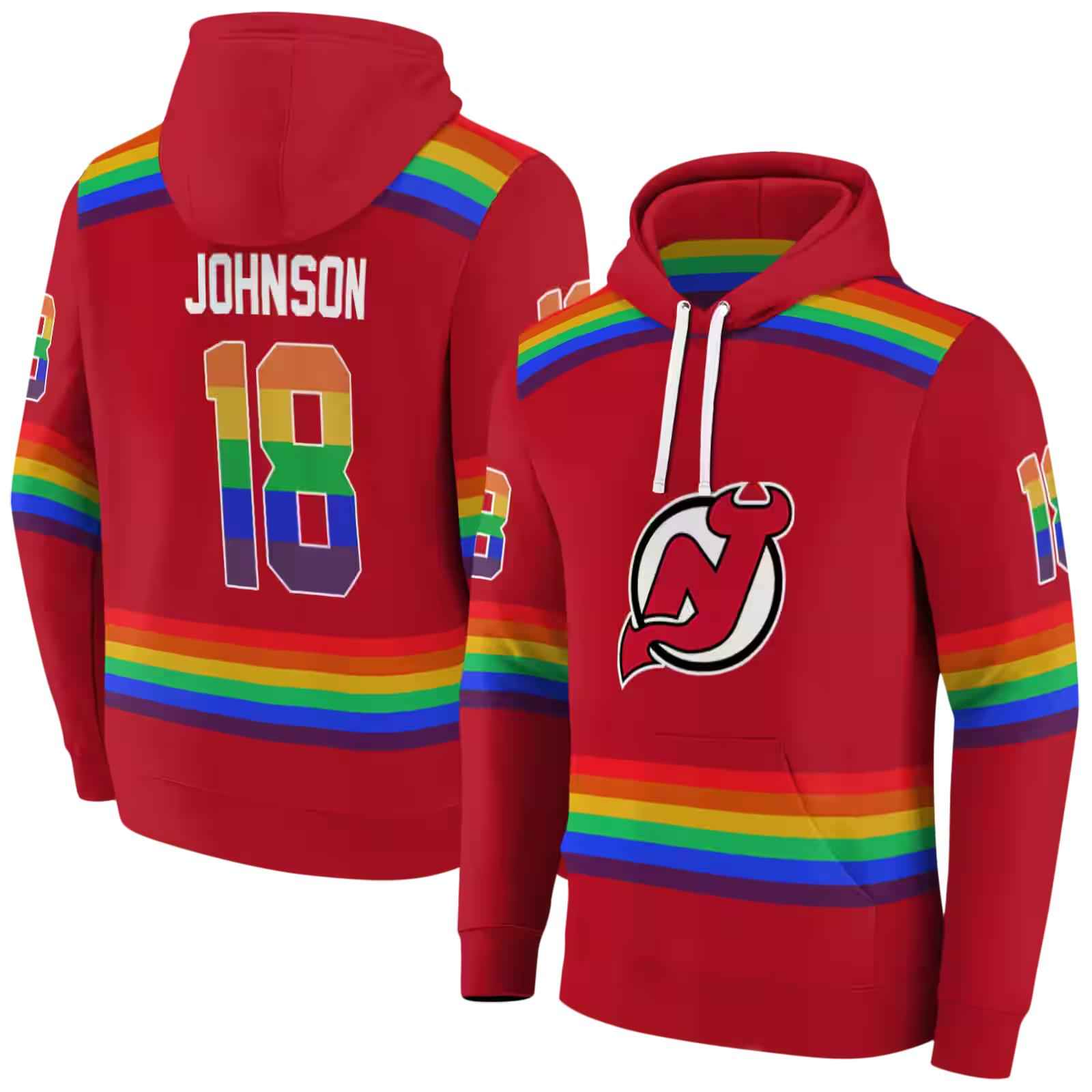 customized new jersey devils rainbow stripes red hoodie fashion forward