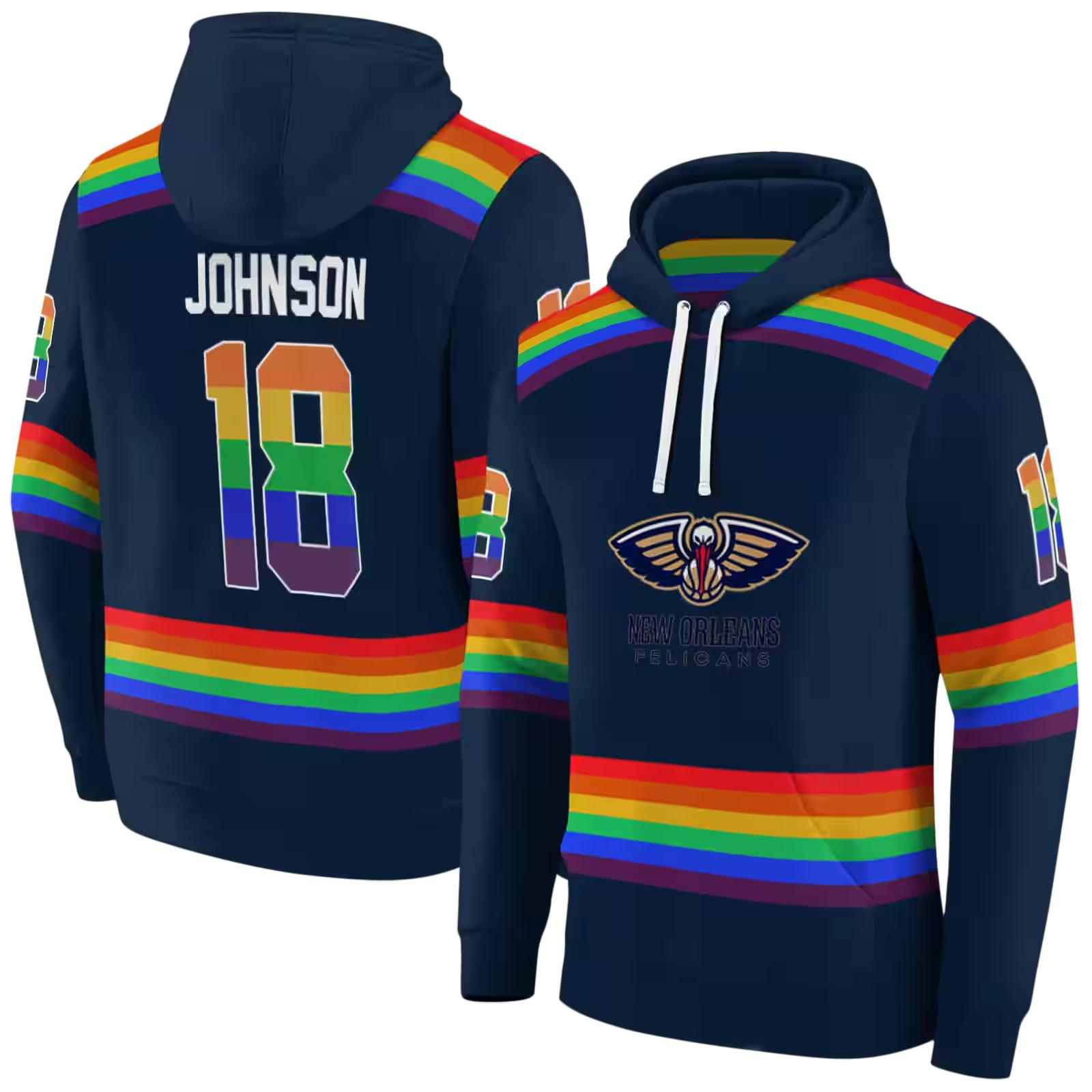 customized new orleans pelicans rainbow stripes navy hoodie fashion forward