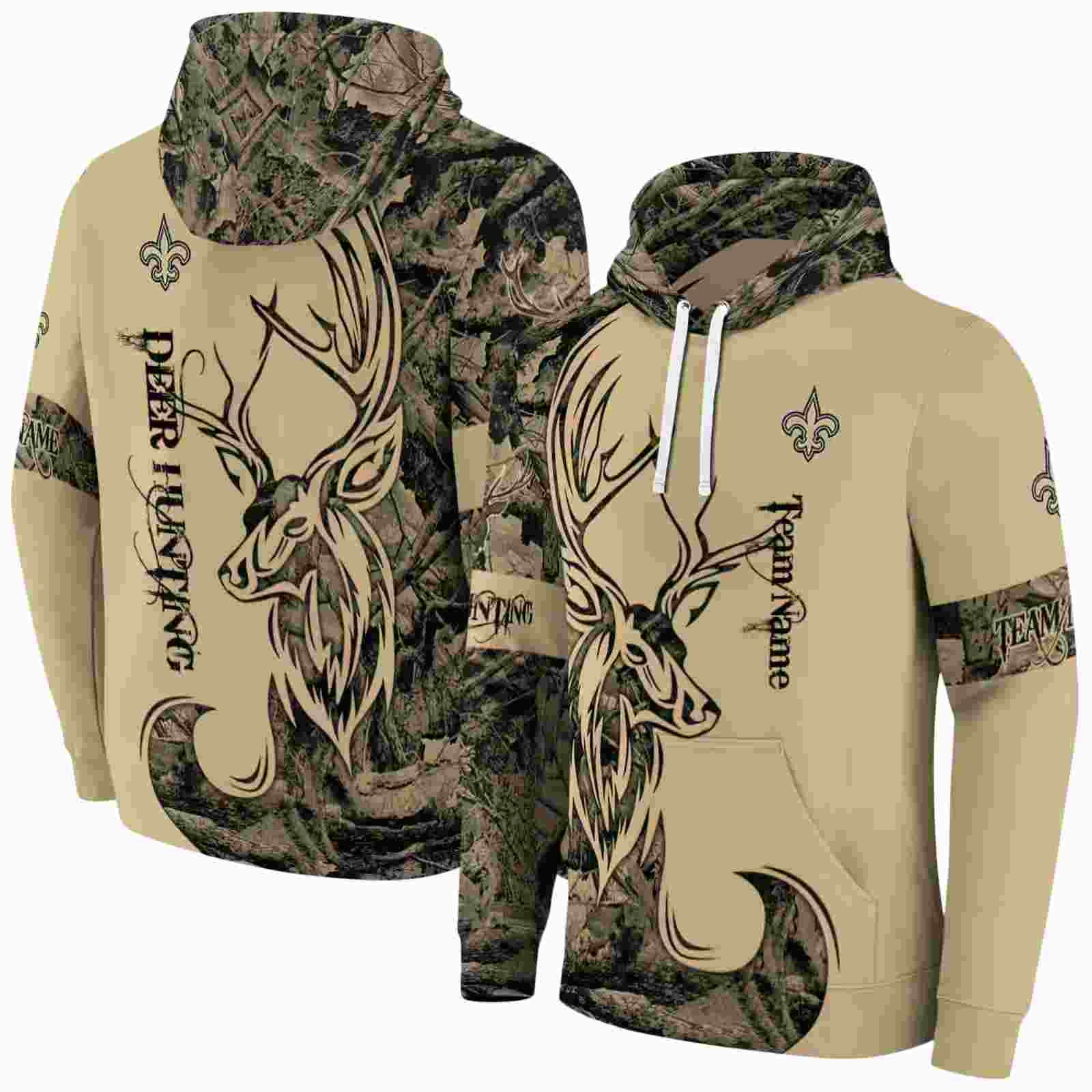 customized new orleans saints deer silhouette gold hoodie fashion forward