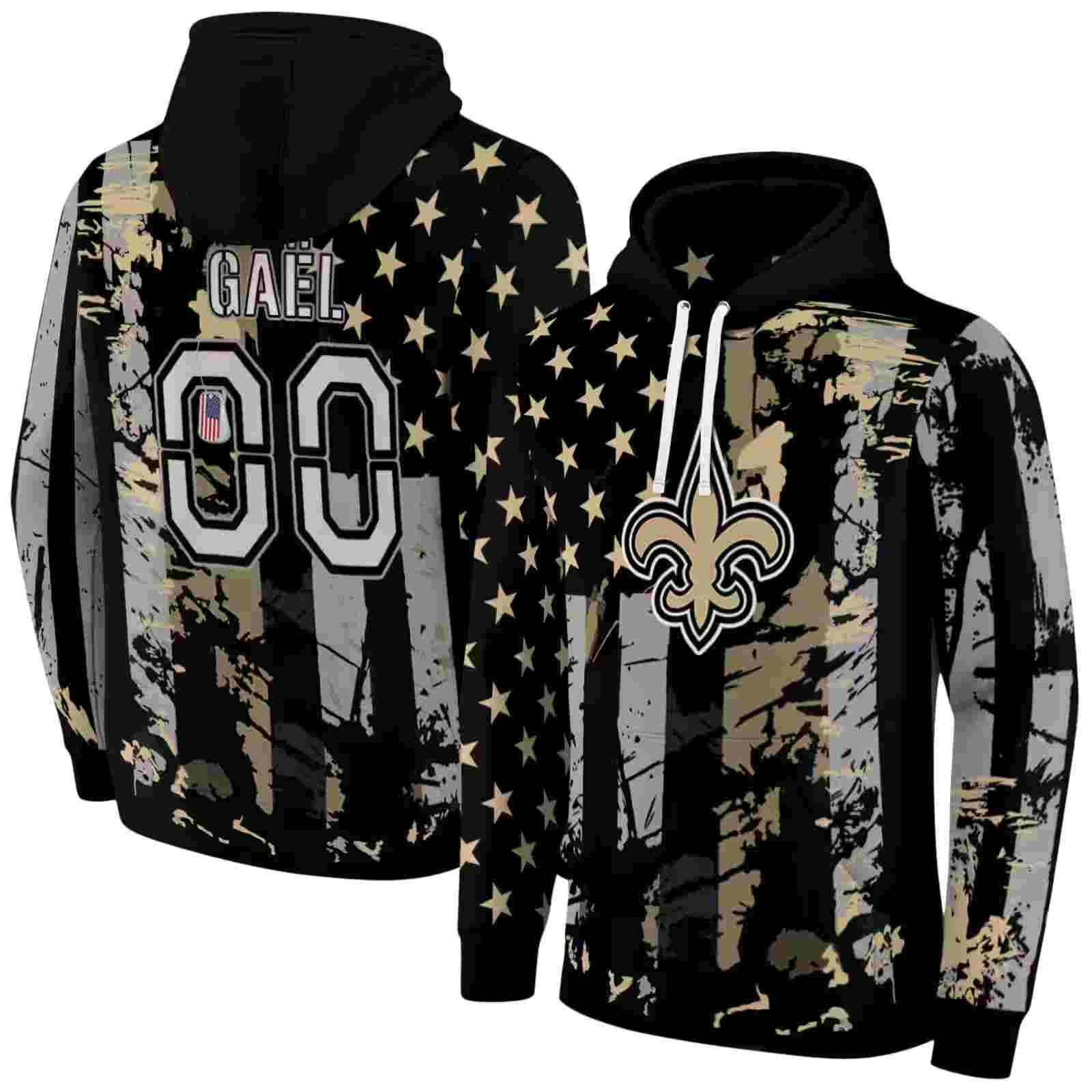 customized new orleans saints distressed flag gold black hoodie fashion forward