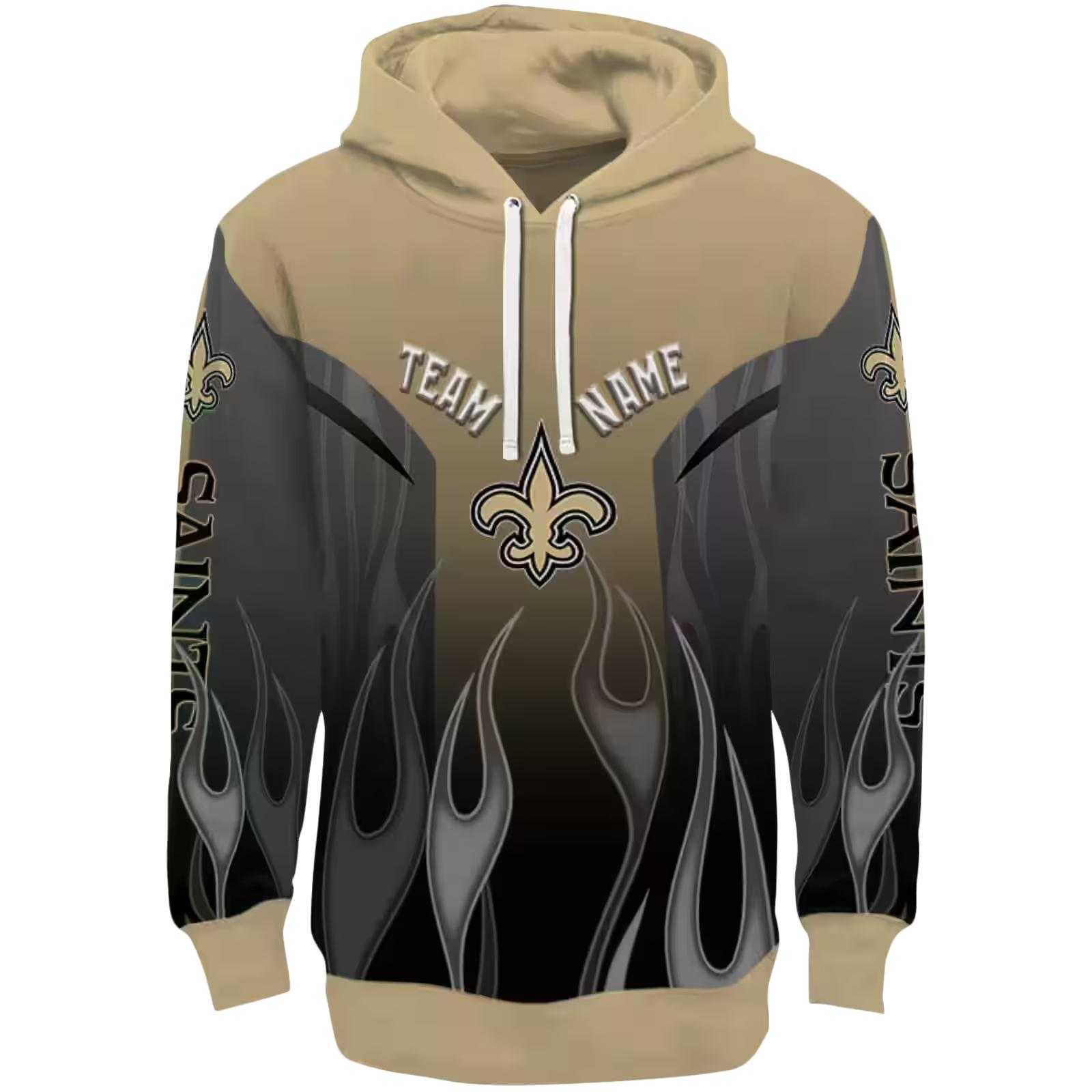 Customized New Orleans Saints Flame Design Gold Hoodie