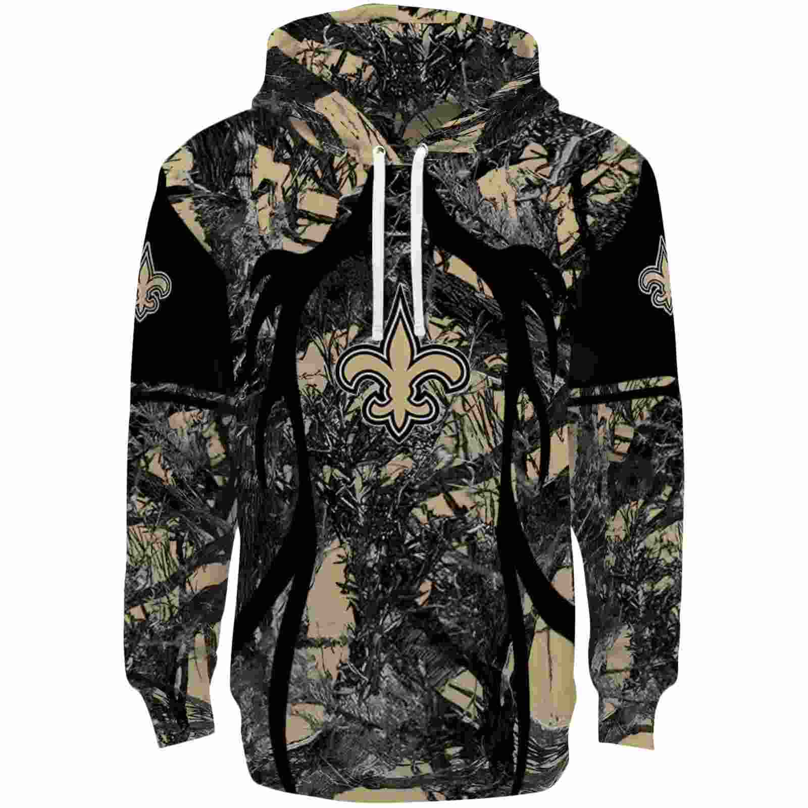 Customized New Orleans Saints Hunting Theme Gold Black Hoodie