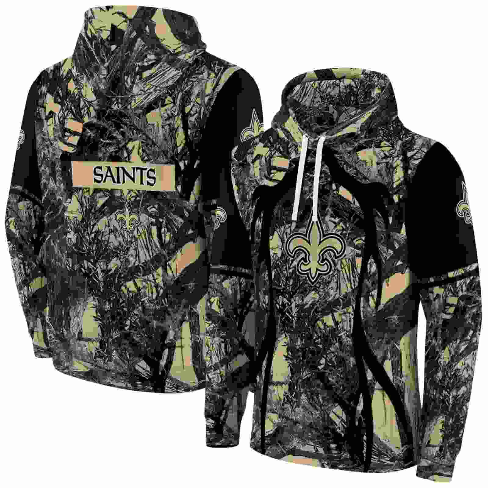 customized new orleans saints hunting theme gold black hoodie fashion forward