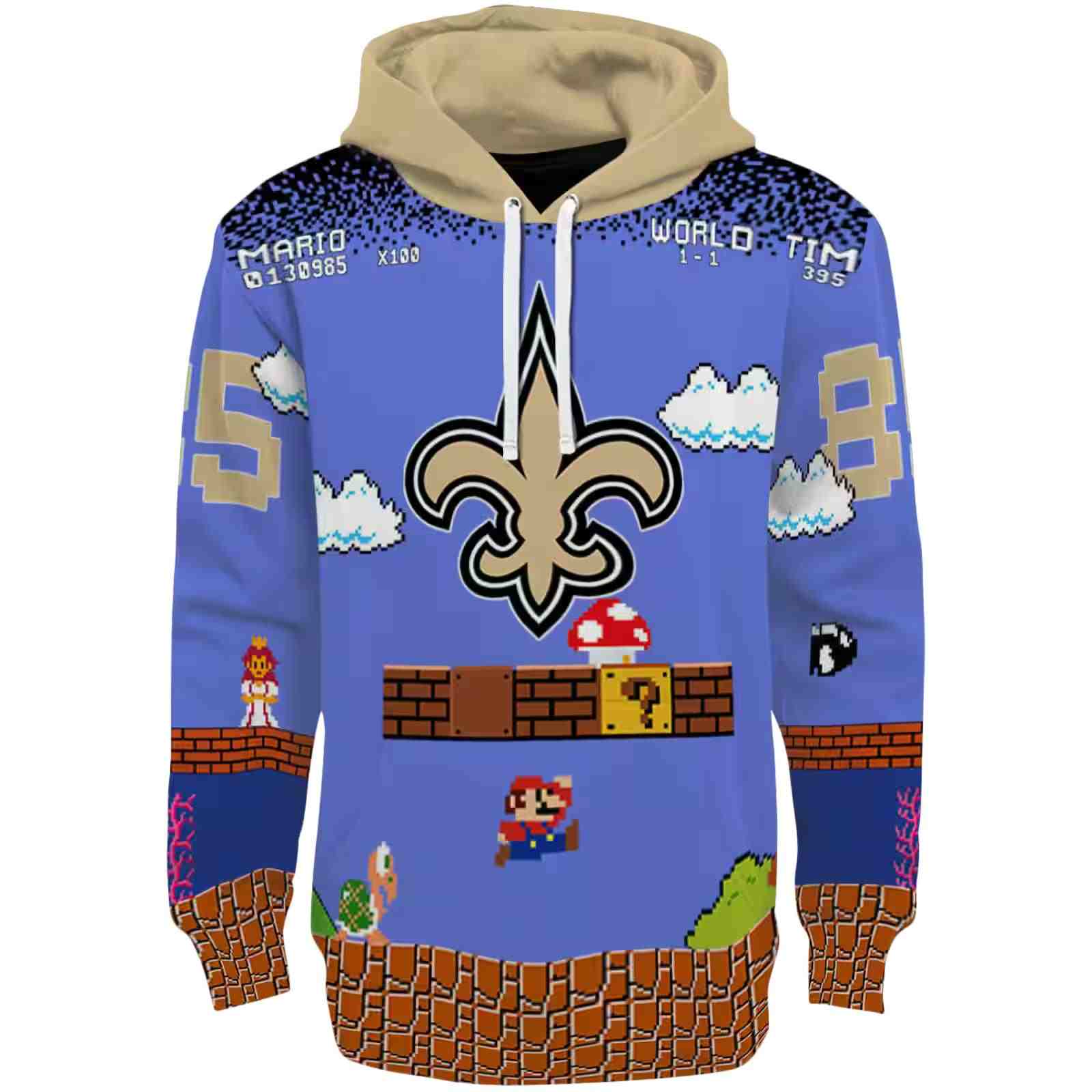 Customized New Orleans Saints Mario Blue Black Hoodie