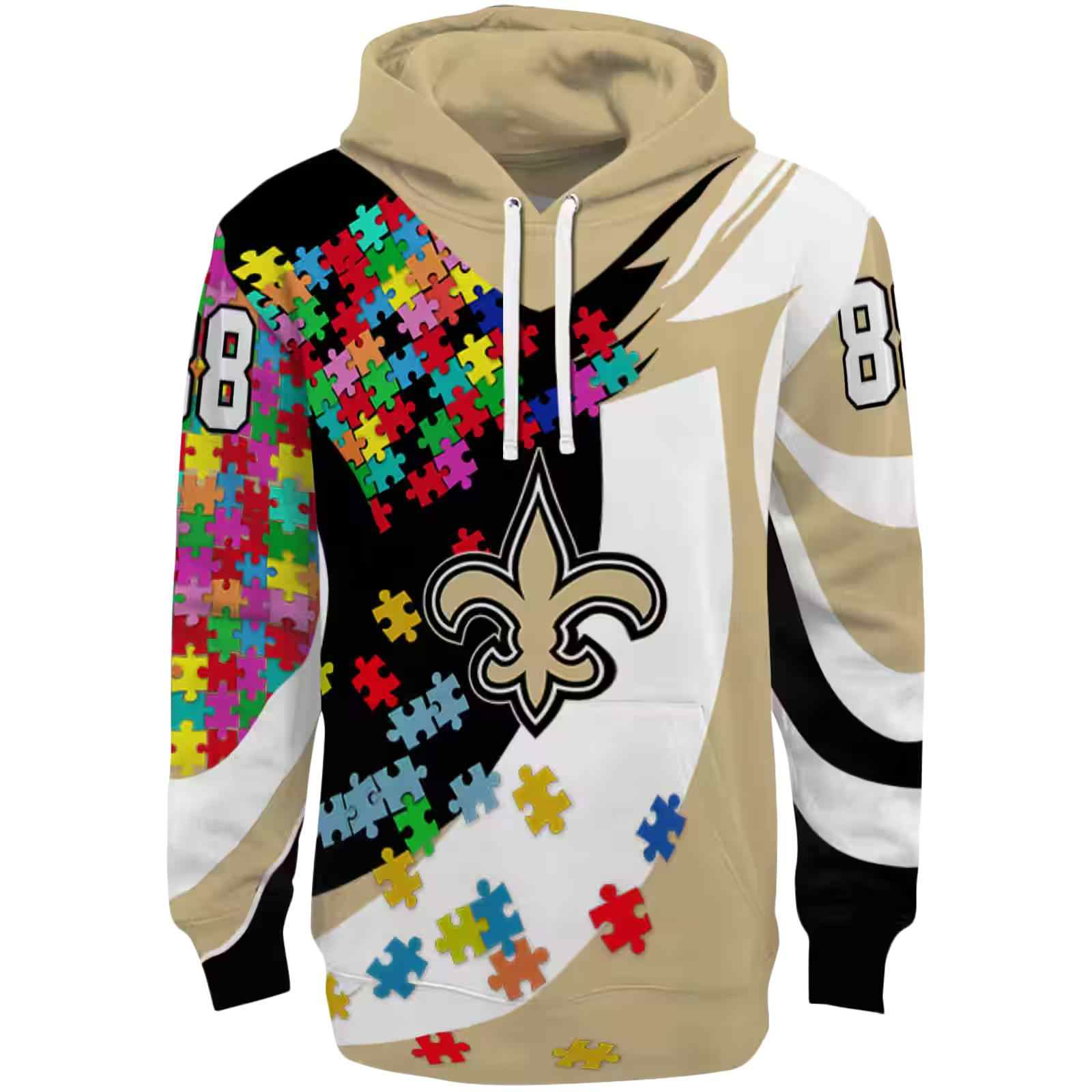 Customized New Orleans Saints Puzzle Pieces Gold Hoodie