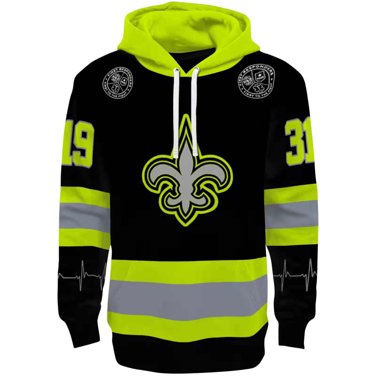 Customized New Orleans Saints Safety Motif Black Neon Green Hoodie