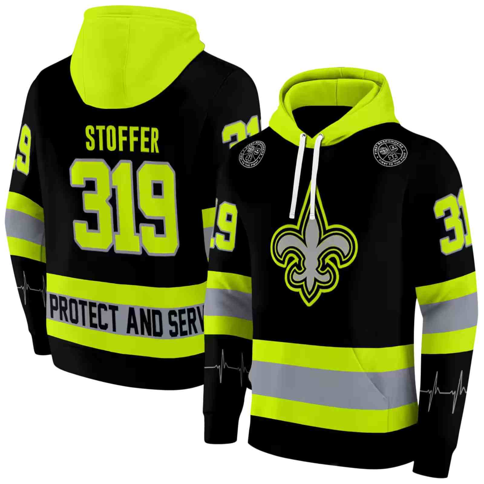 customized new orleans saints safety motif black neon green hoodie fashion forward