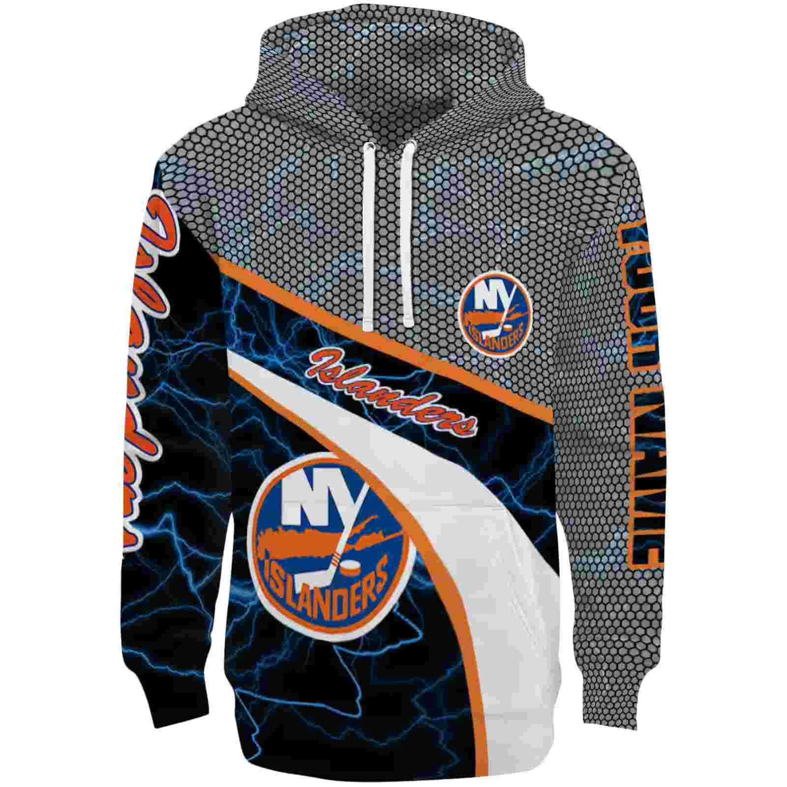 Customized New York Islanders Hexagonal Mesh Blue Black Gray Hoodie