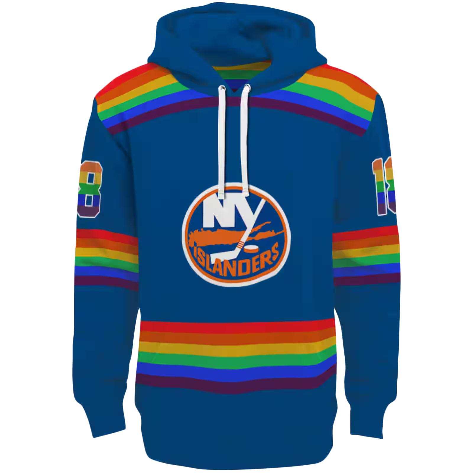 Customized New York Islanders Rainbow Stripes Blue Hoodie