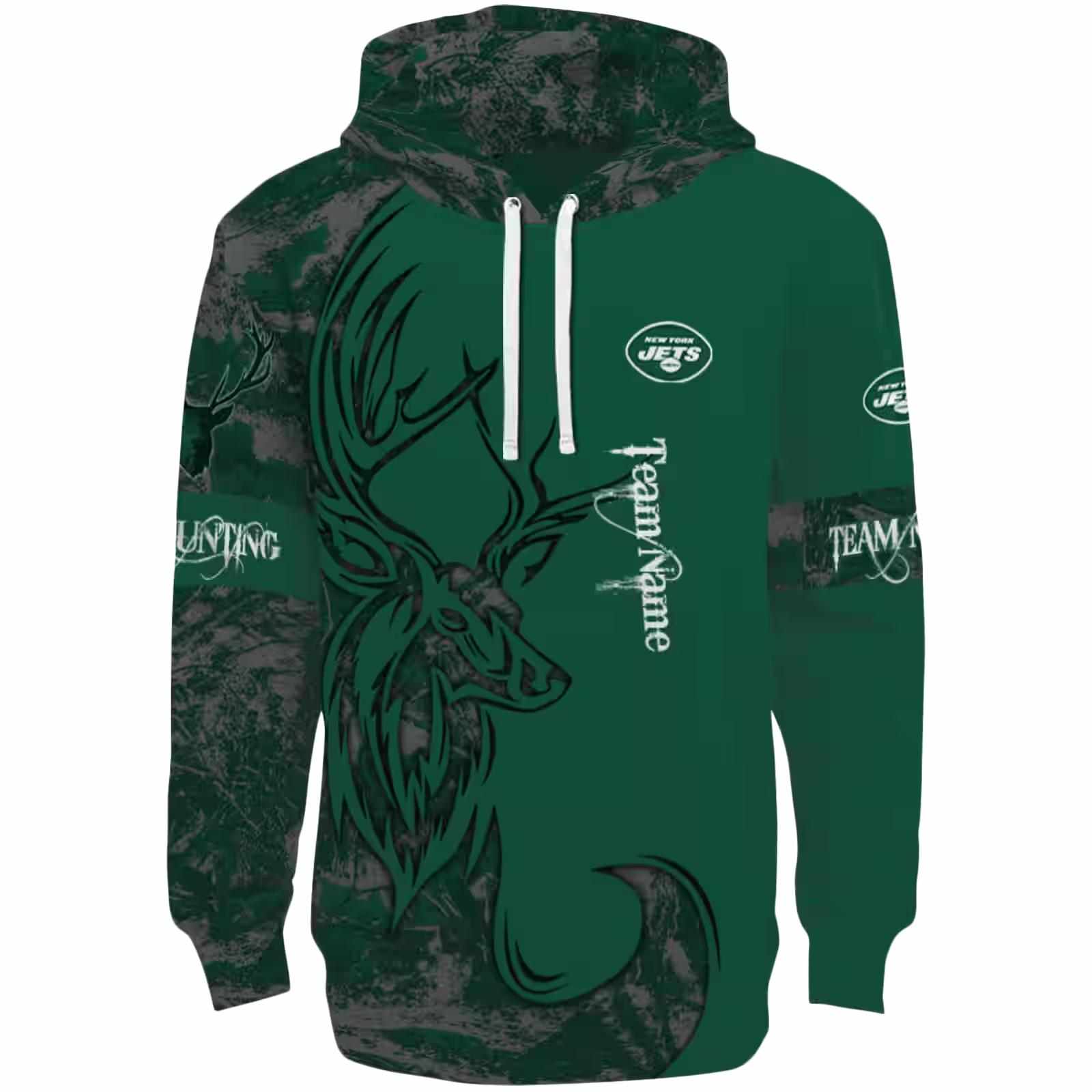 Customized New York Jets Deer Silhouette Green Hoodie