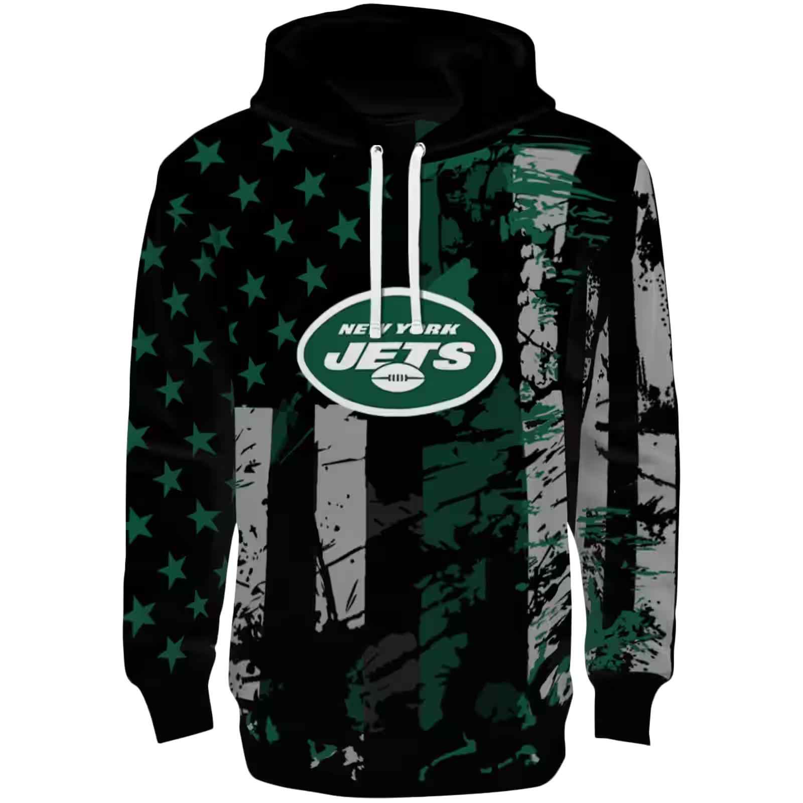 Customized New York Jets Distressed Flag Green Black Hoodie