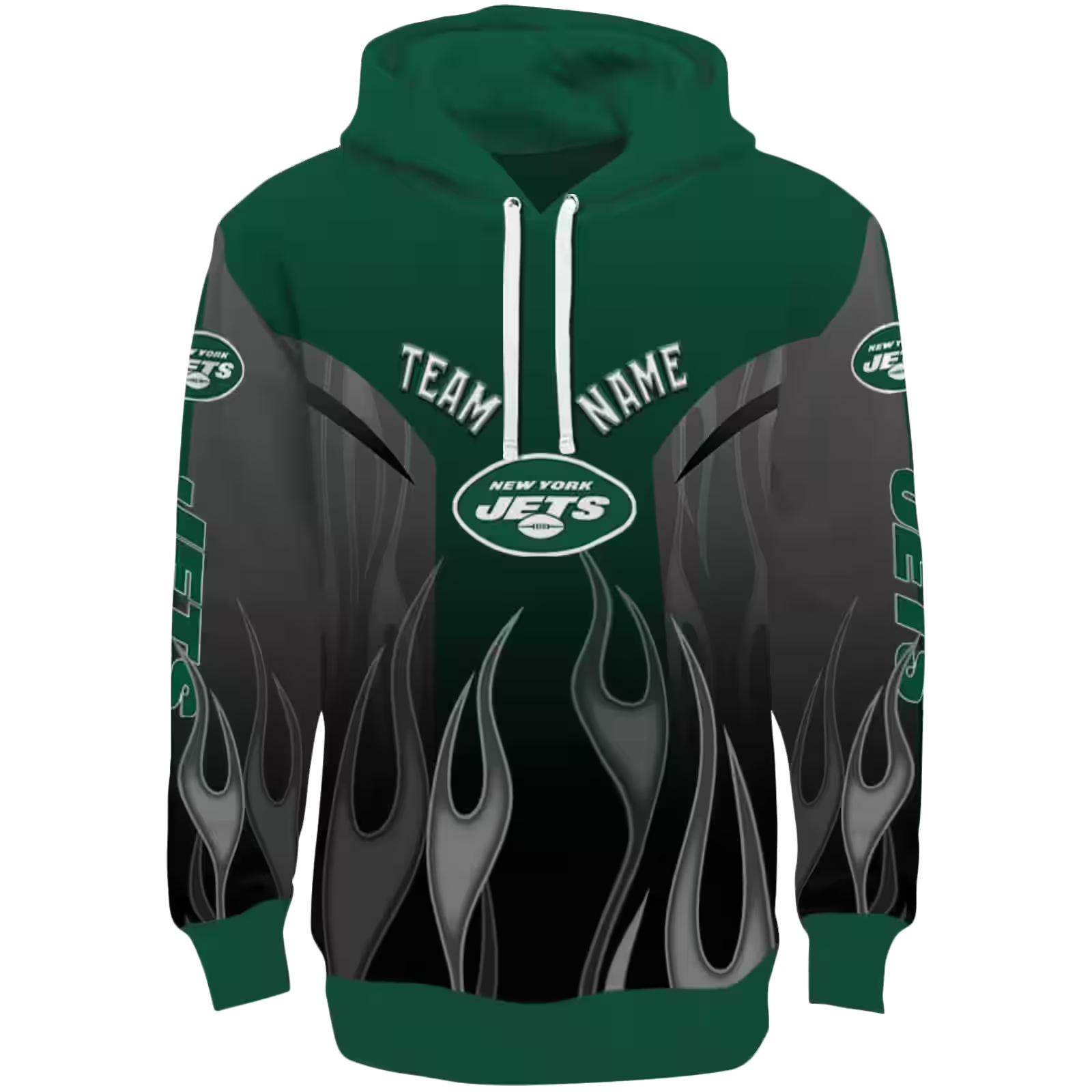 Customized New York Jets Flame Design Green Hoodie