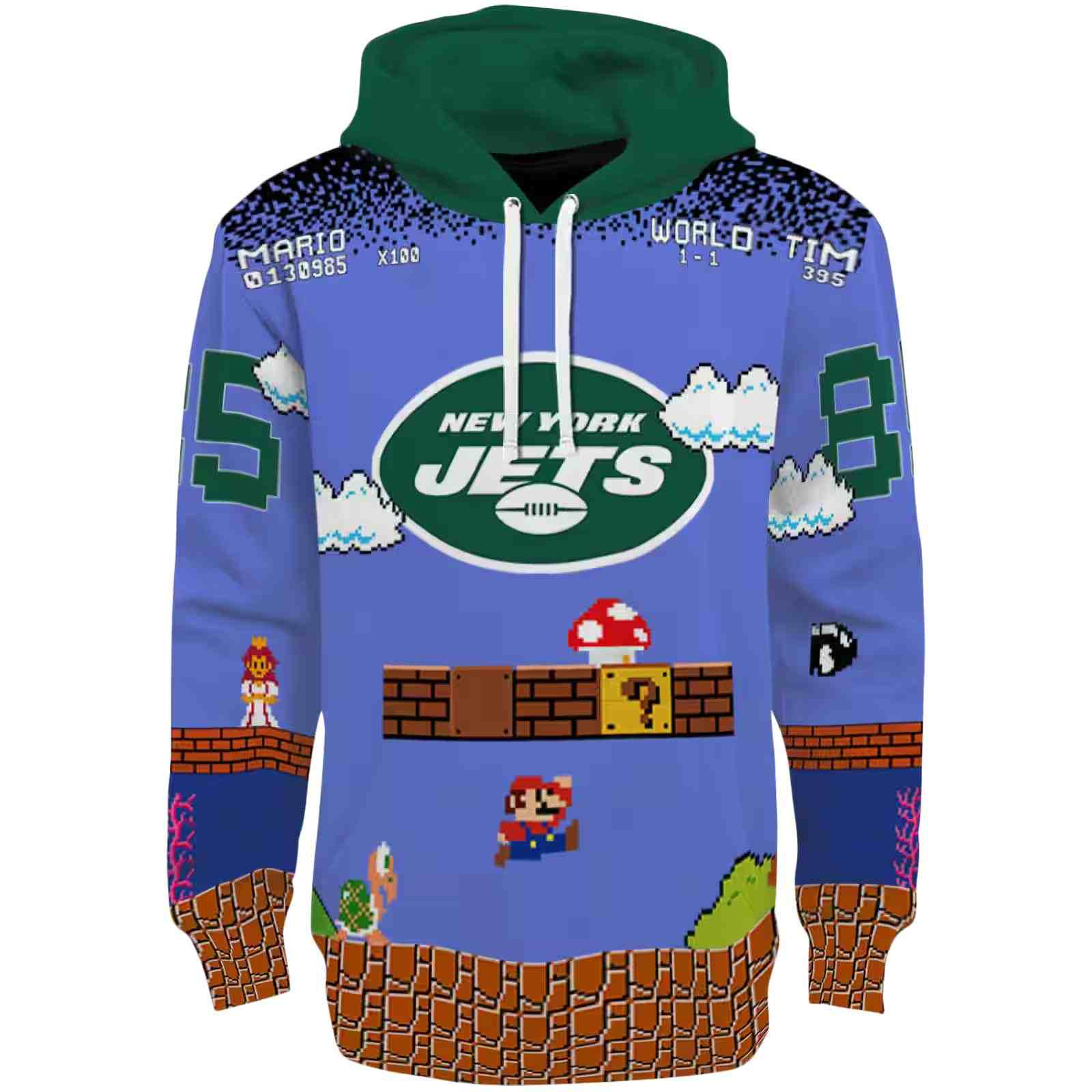 Customized New York Jets Mario Blue Black Hoodie