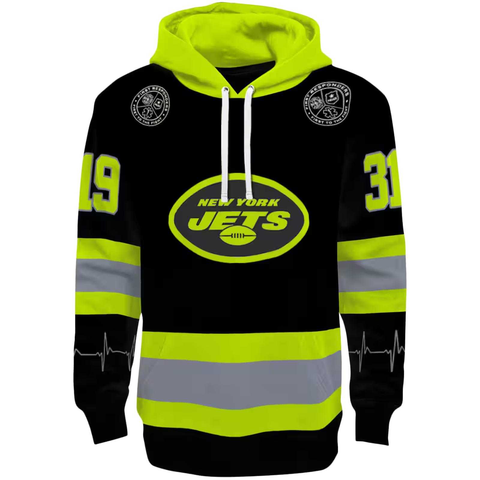 Customized New York Jets Safety Motif Black Neon Green Hoodie