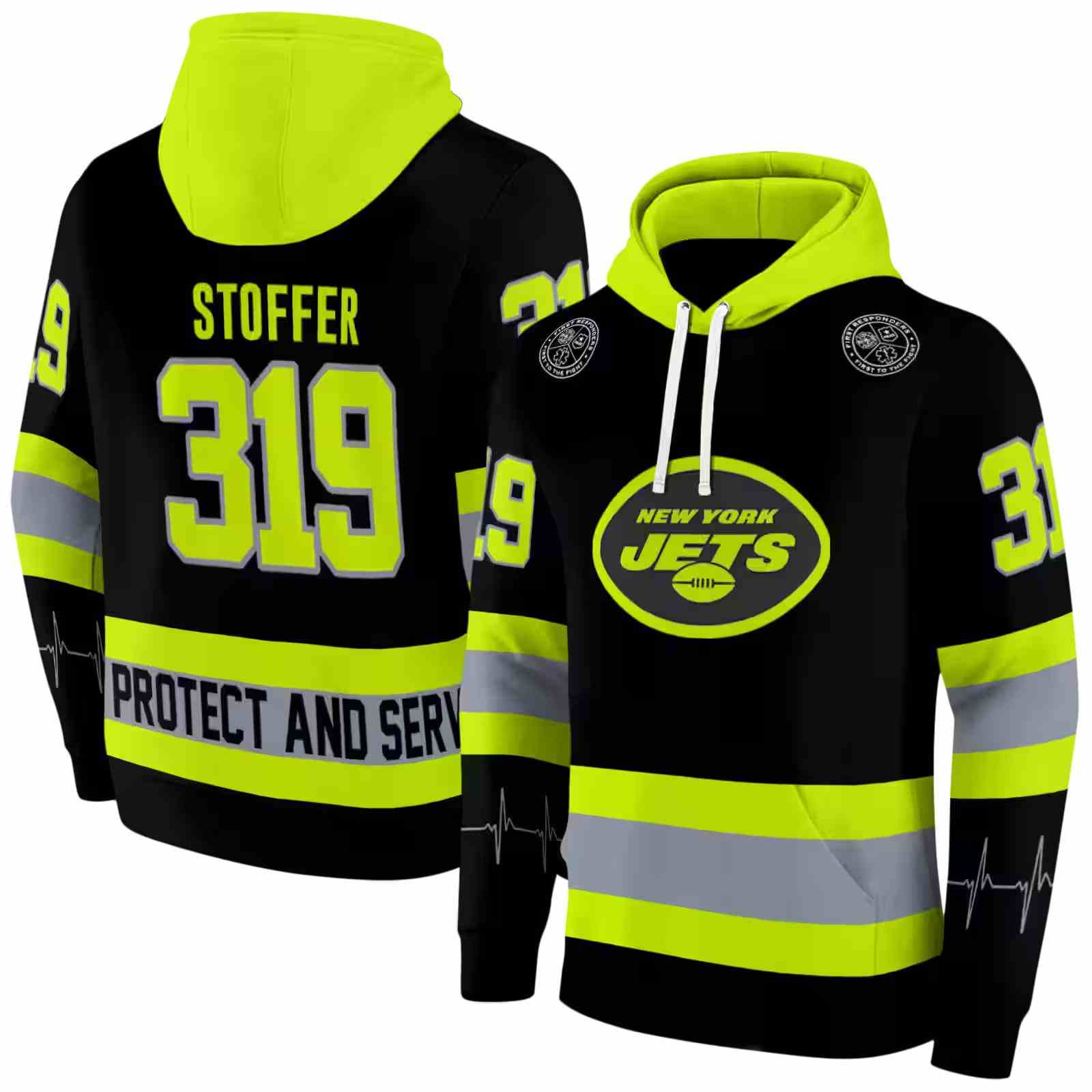 customized new york jets safety motif black neon green hoodie fashion forward