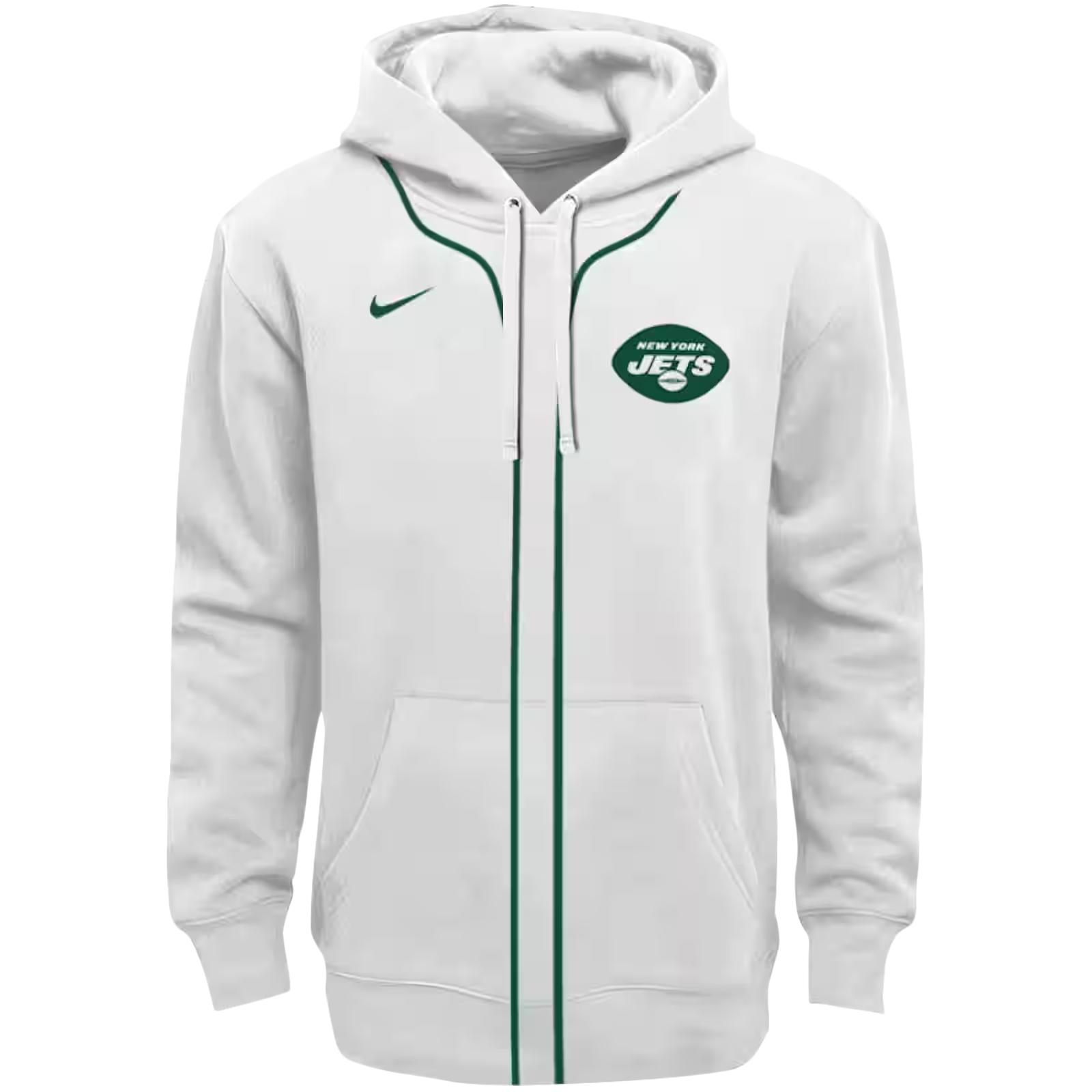 Customized New York Jets Sporty Stripe White Hoodie