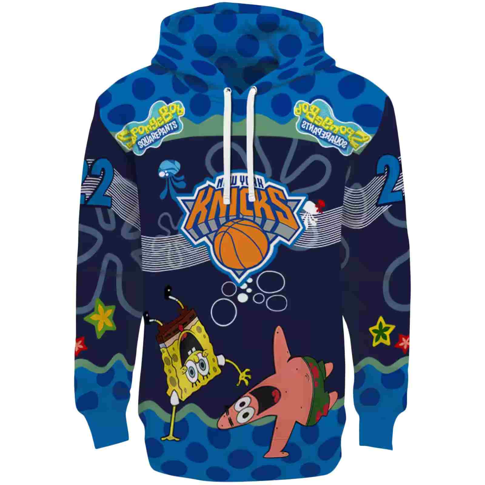 Customized New York Knicks Spongebob Patrick Star Blue Navy Hoodie