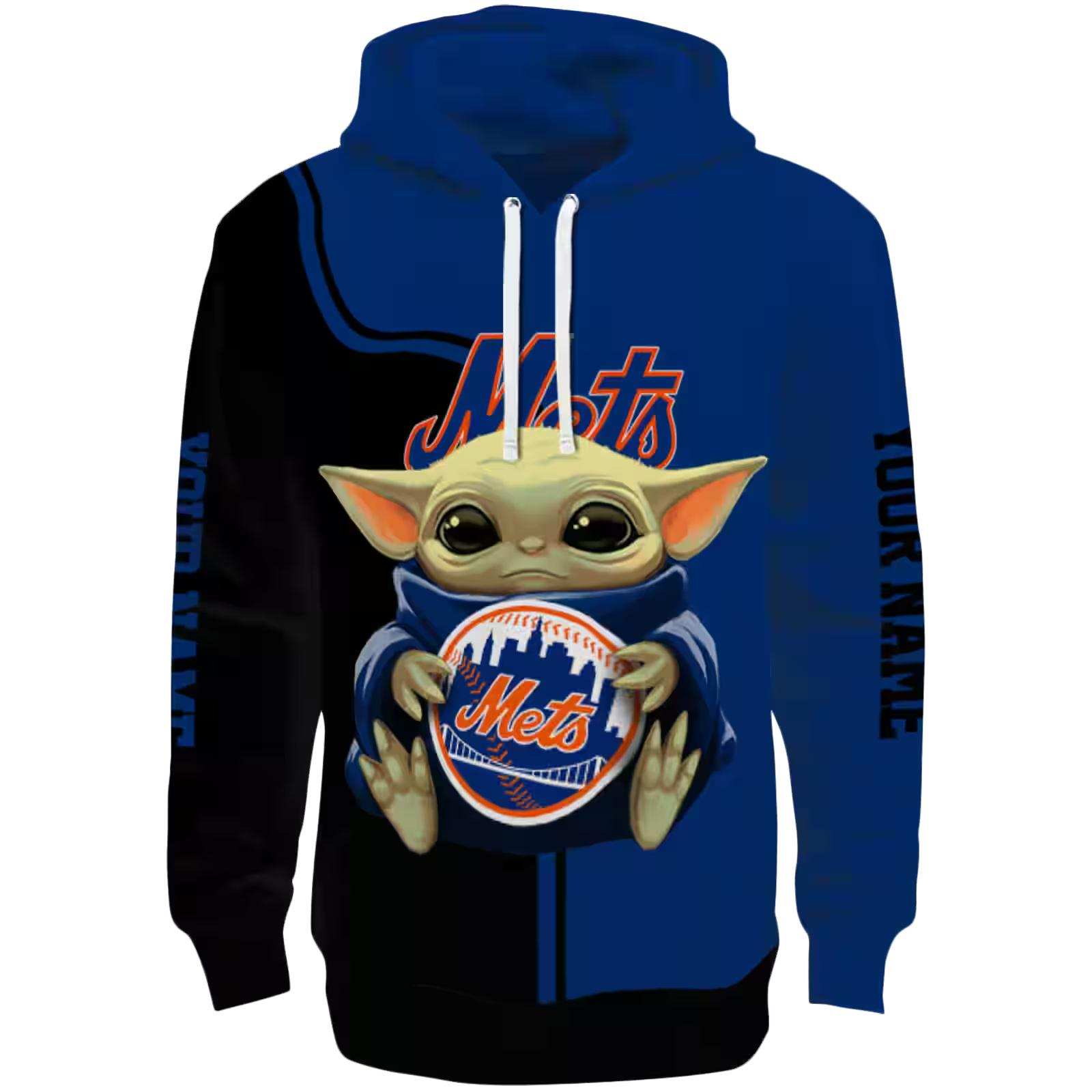 Customized New York Mets Baby Yoda Blue Black Hoodie