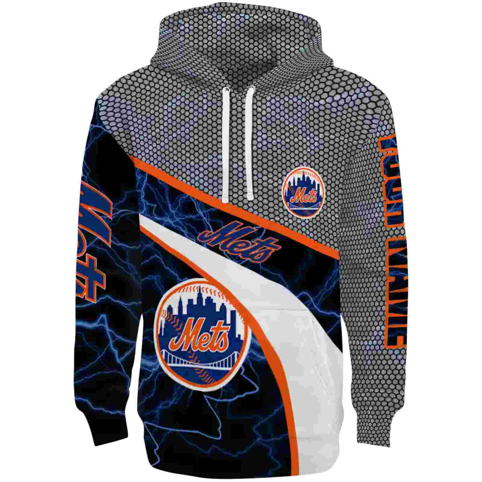 Customized New York Mets Hexagonal Mesh Blue Black Gray Hoodie