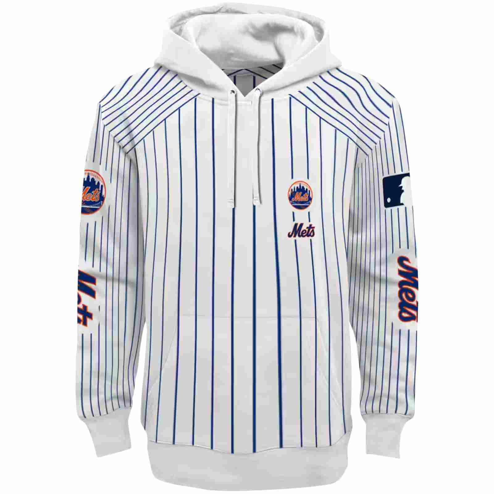 Customized New York Mets Pinstripe Pattern Blue White Hoodie