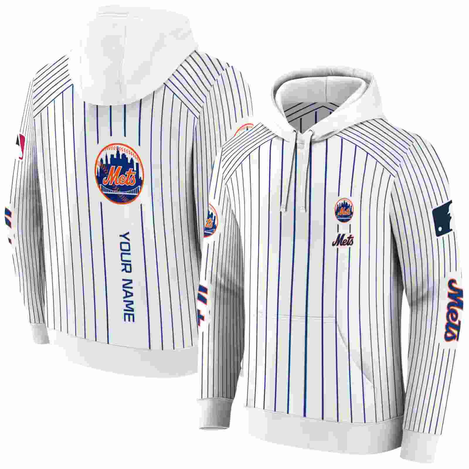 customized new york mets pinstripe pattern blue white hoodie fashion forward