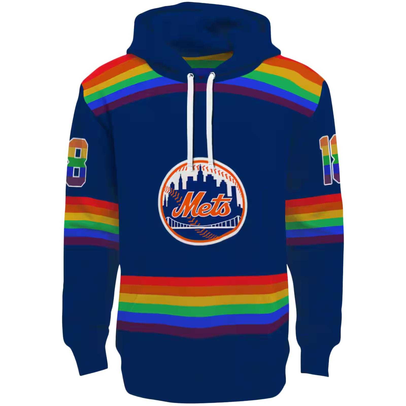 Customized New York Mets Rainbow Stripes Blue Hoodie