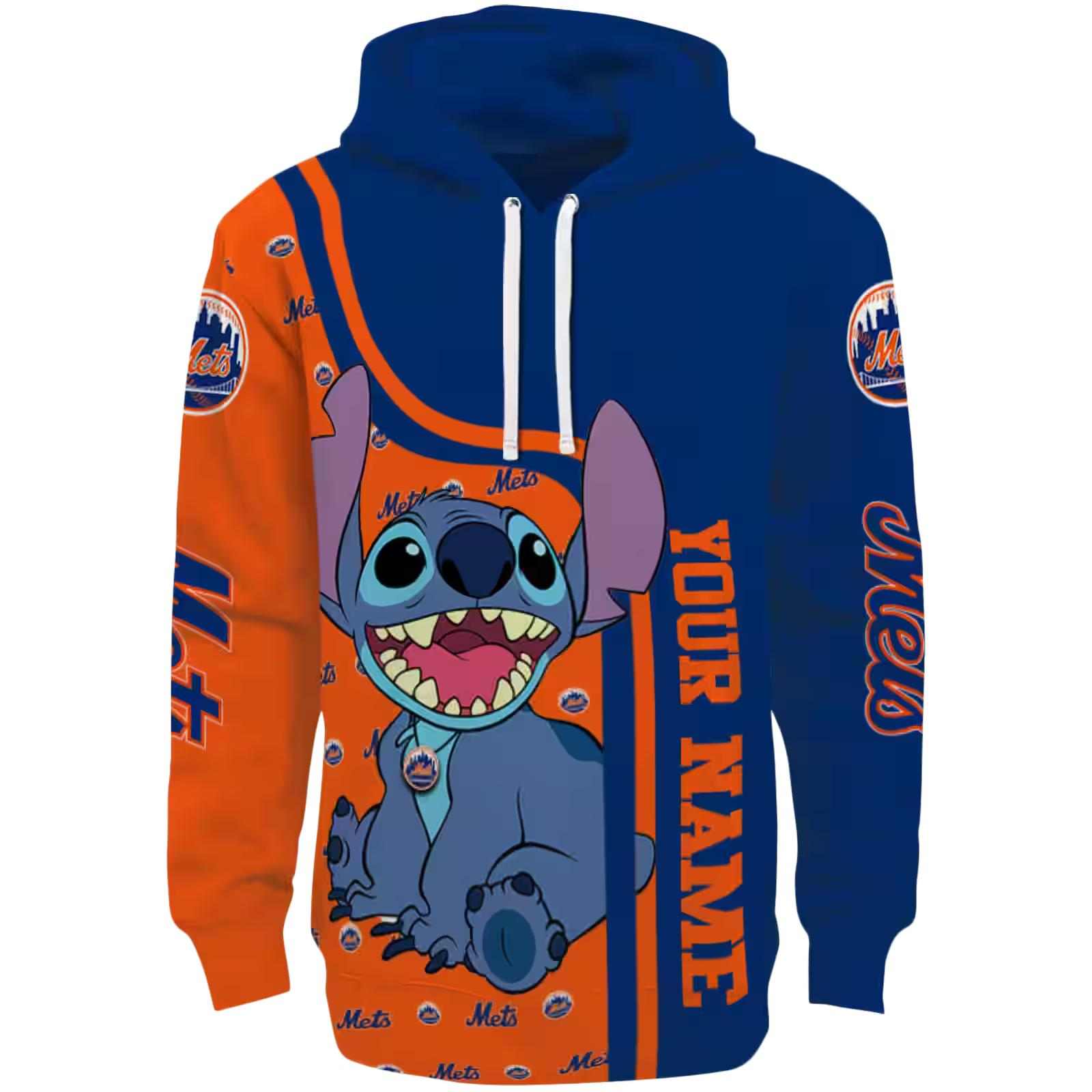 Customized New York Mets Stitch Blue Hoodie