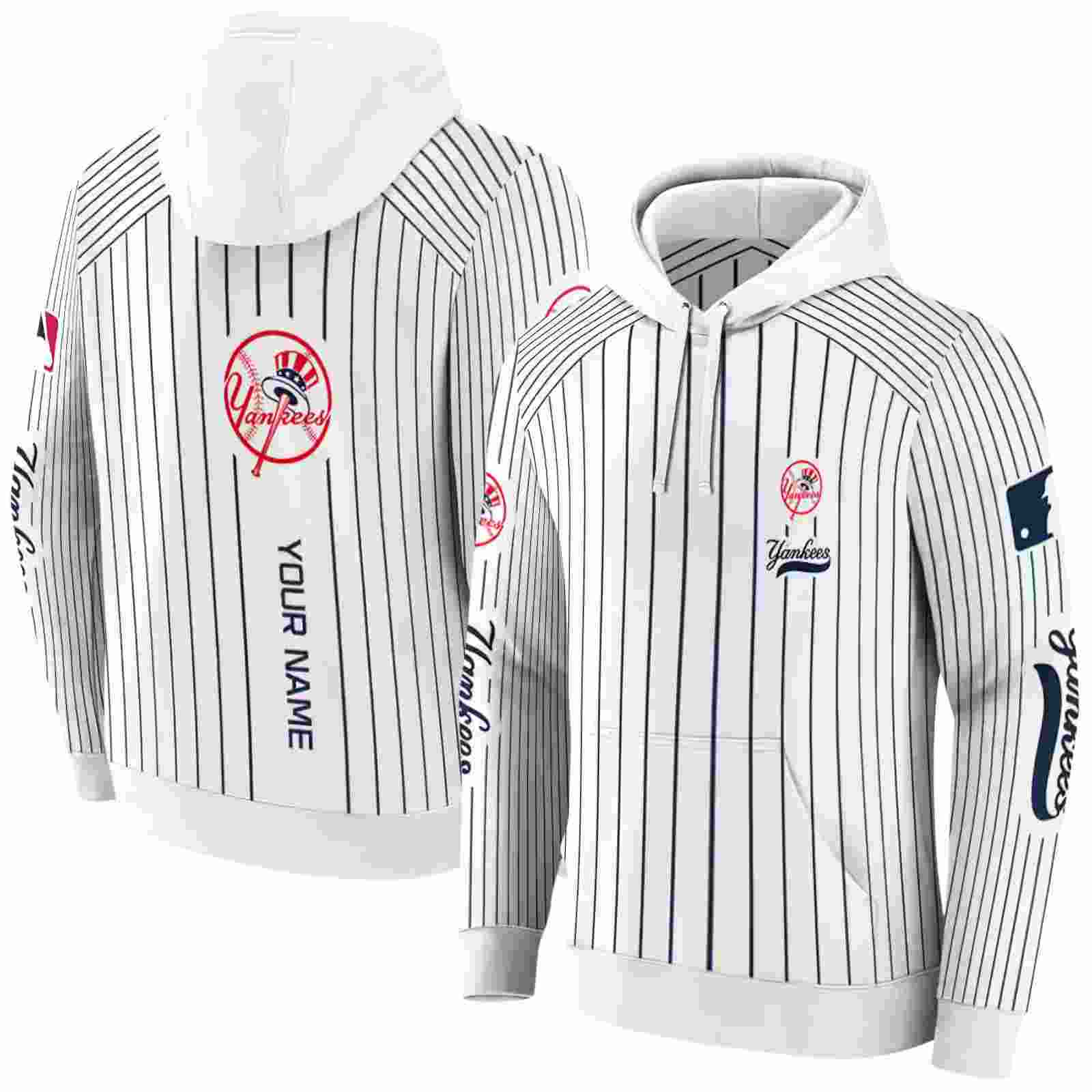 customized new york yankees pinstripe pattern navy white hoodie fashion forward