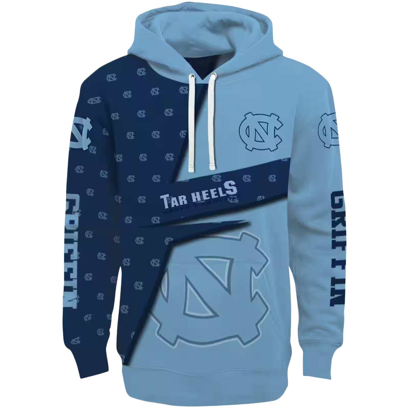 Customized North Carolina Tar Heels Abstract Shape Light Blue Hoodie