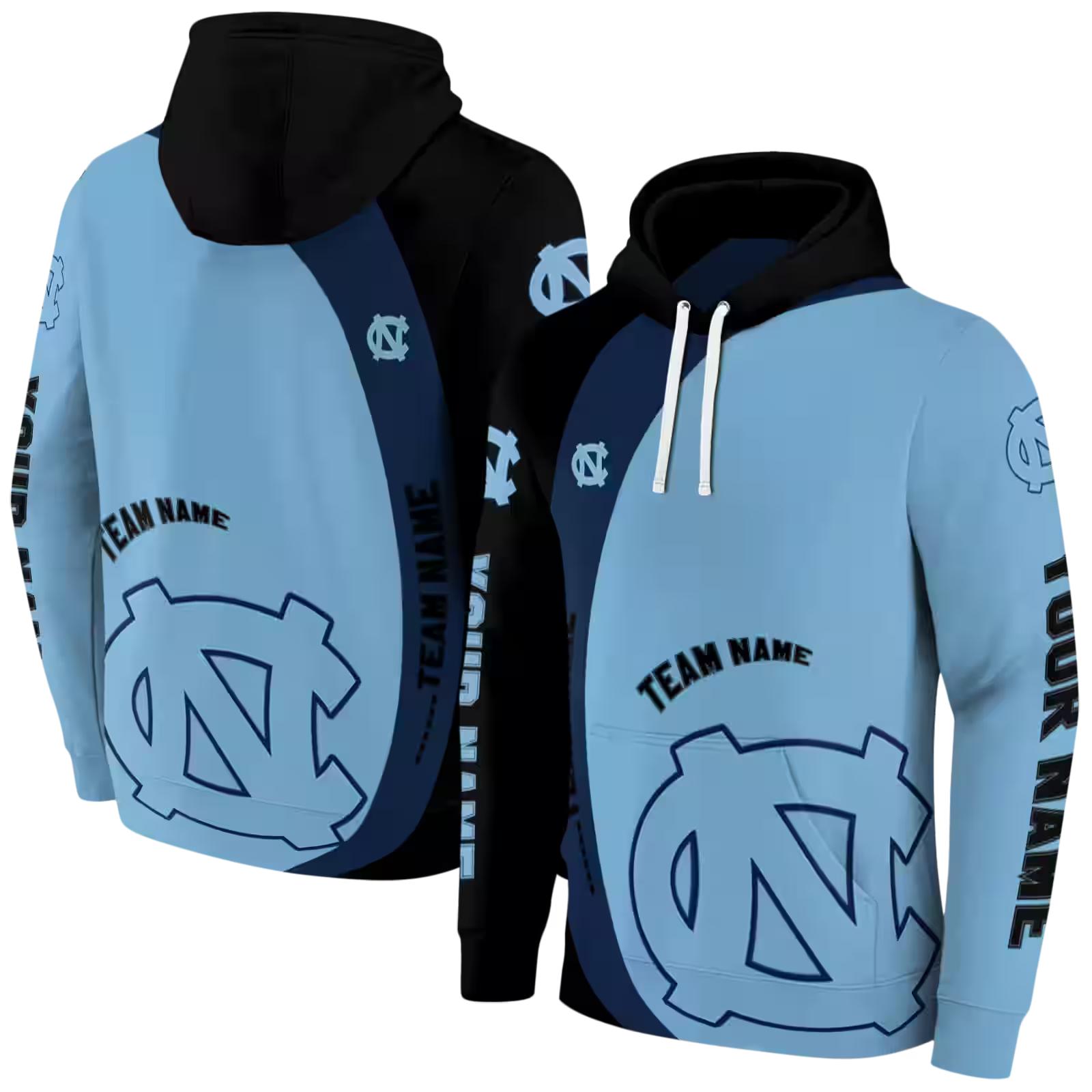 customized north carolina tar heels minimalist design light blue black hoodie fashion forward