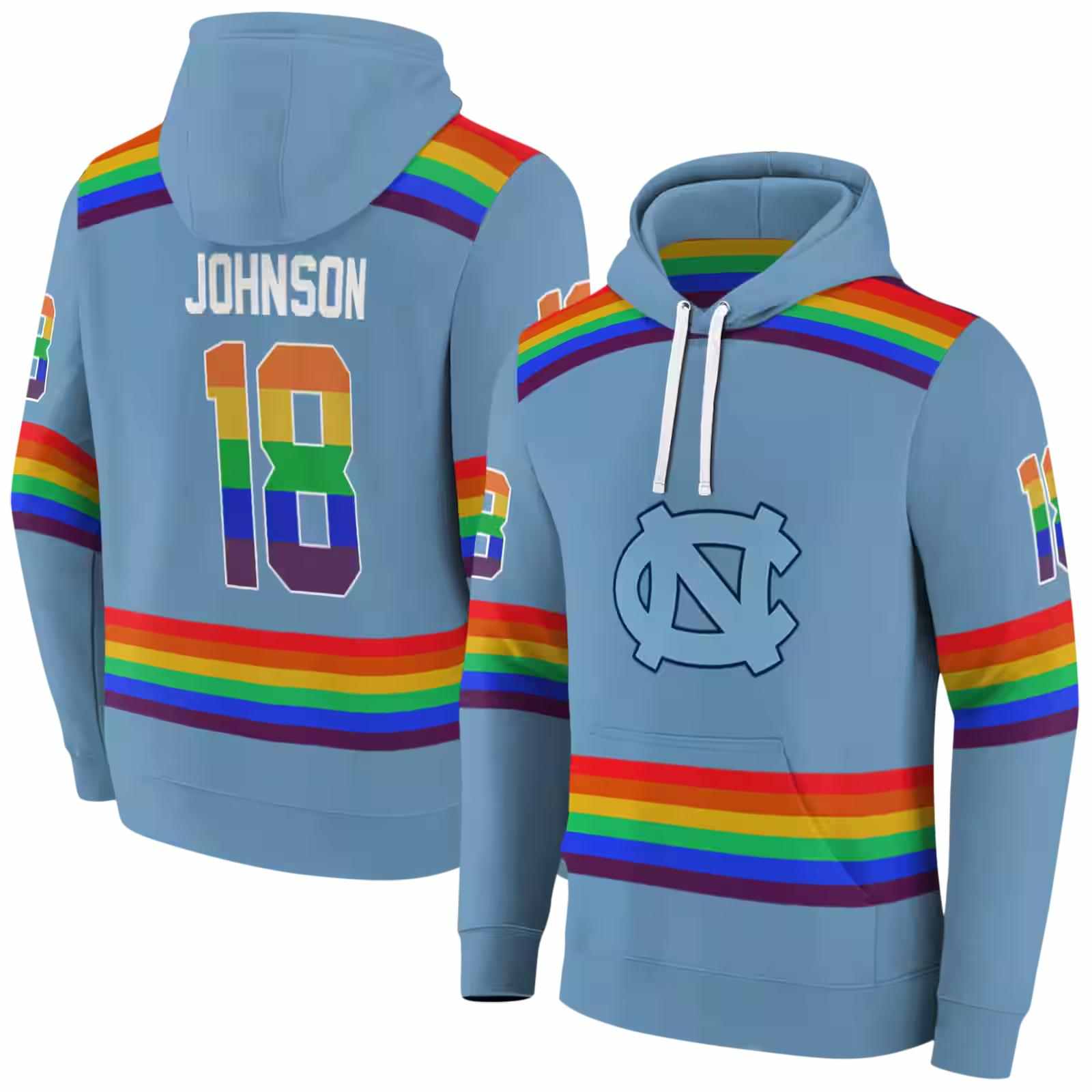 customized north carolina tar heels rainbow stripes light blue hoodie fashion forward