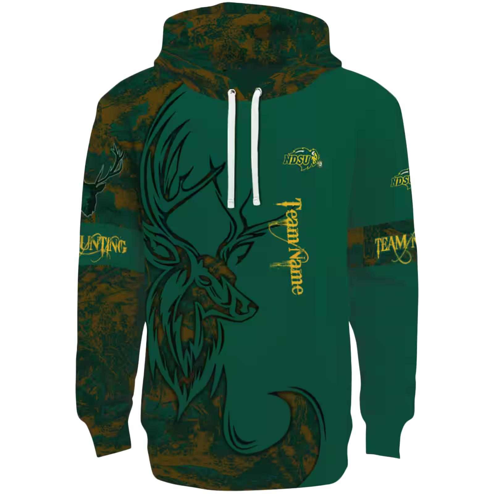 Customized North Dakota State Bison Deer Silhouette Green Hoodie