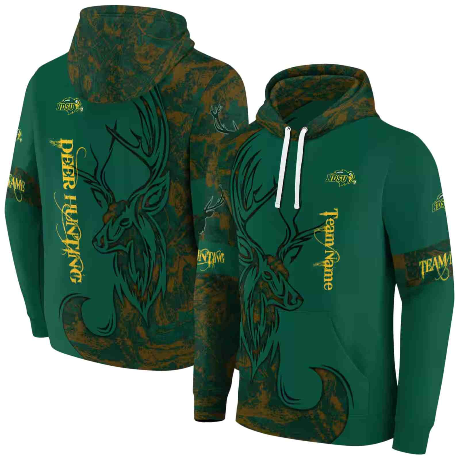 customized north dakota state bison deer silhouette green hoodie fashion forward