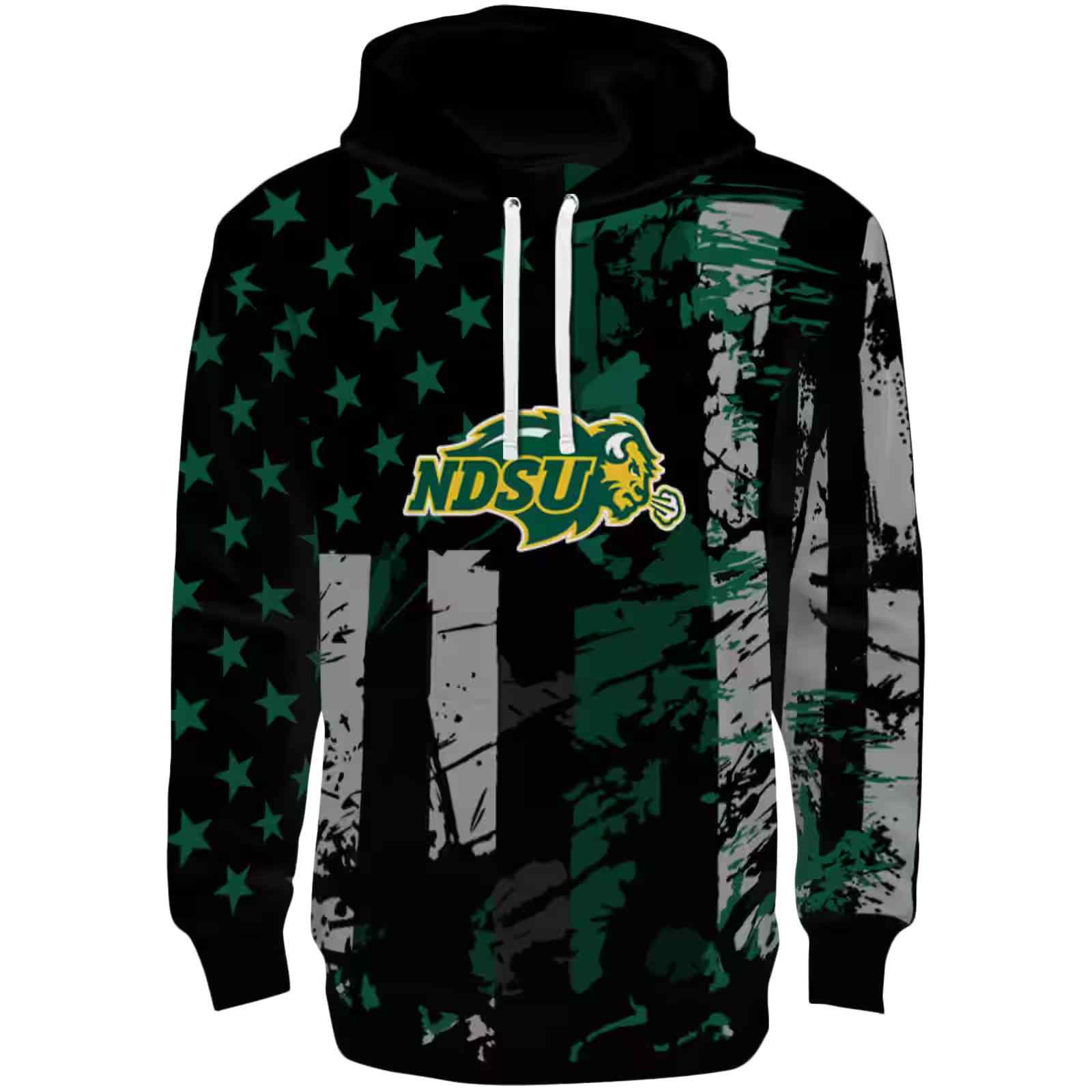 Customized North Dakota State Bison Distressed Flag Green Black Hoodie