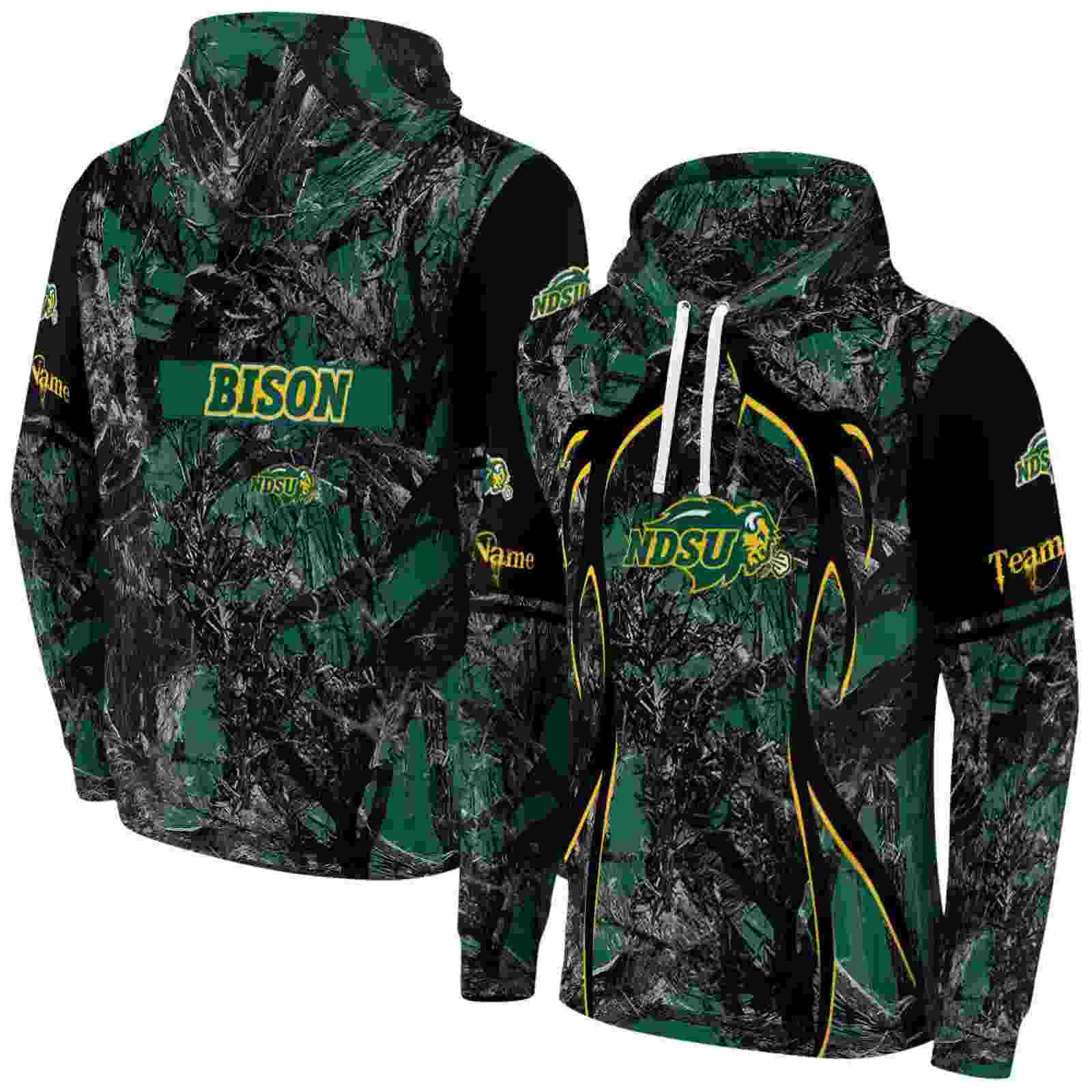 customized north dakota state bison hunting theme green black hoodie fashion forward