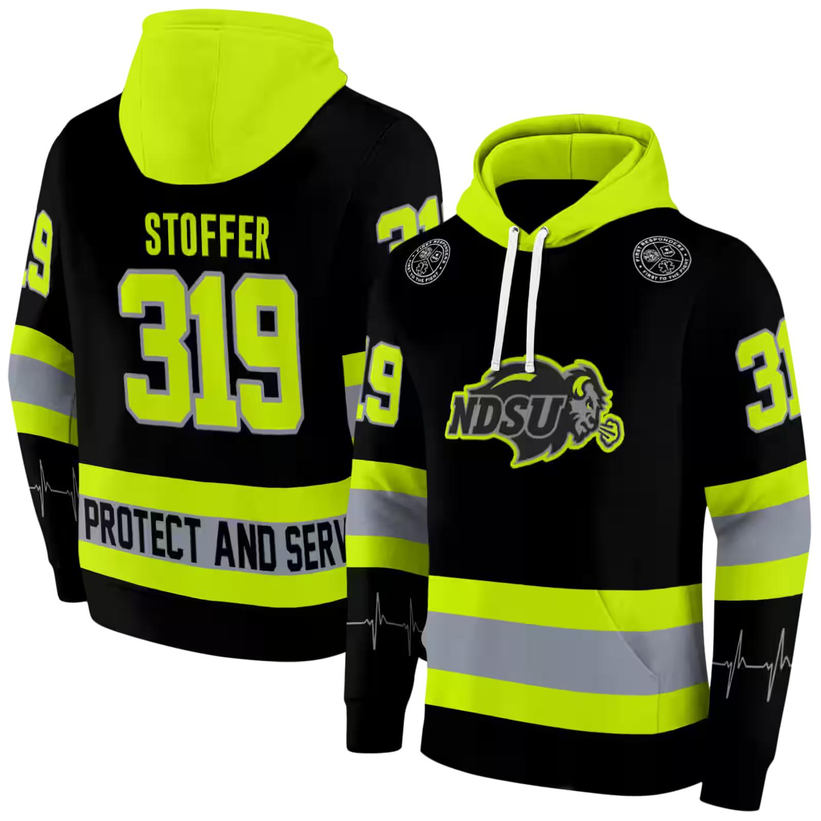 customized north dakota state bison safety motif black neon green hoodie fashion forward