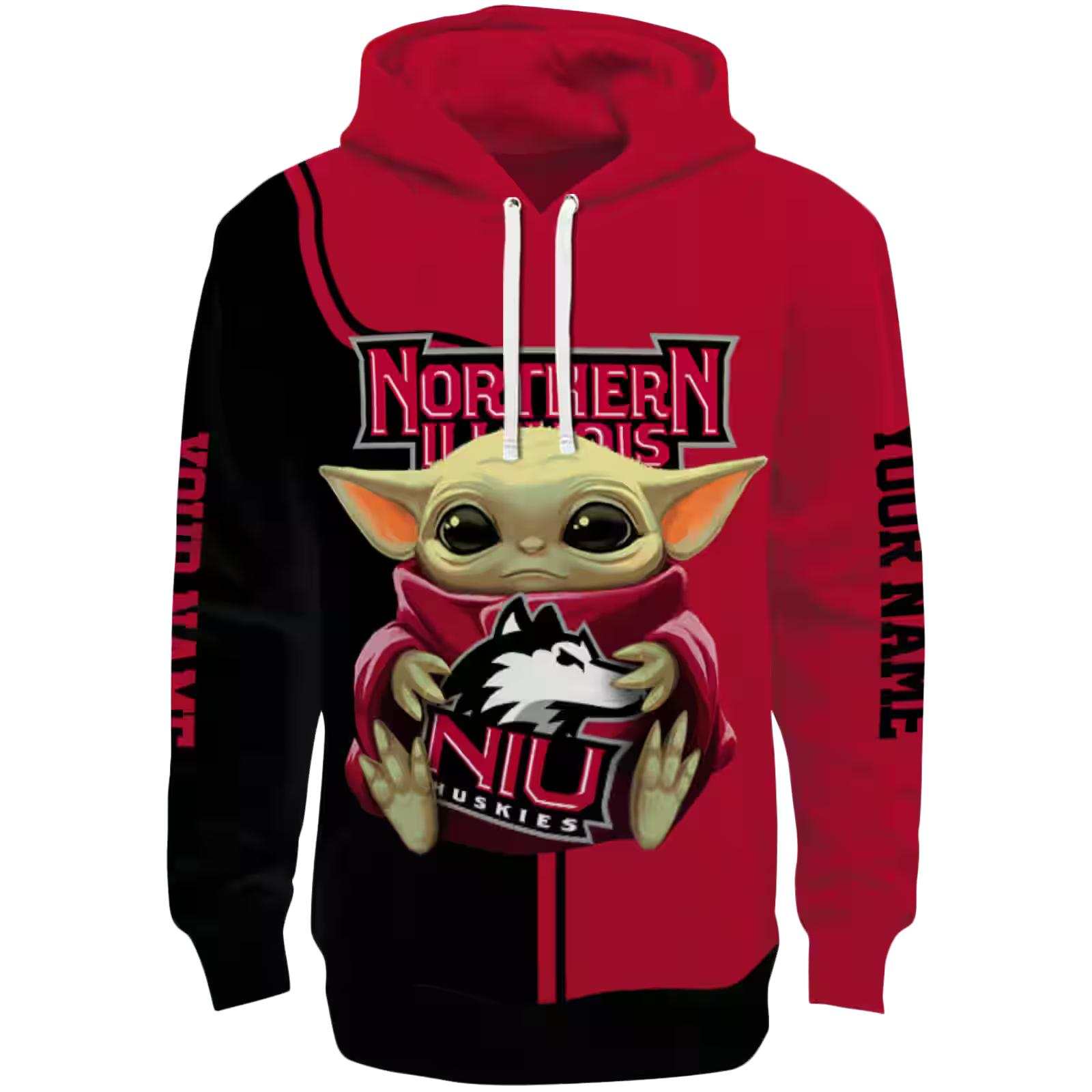 Customized Northern Illinois Huskies Baby Yoda Red Black Hoodie