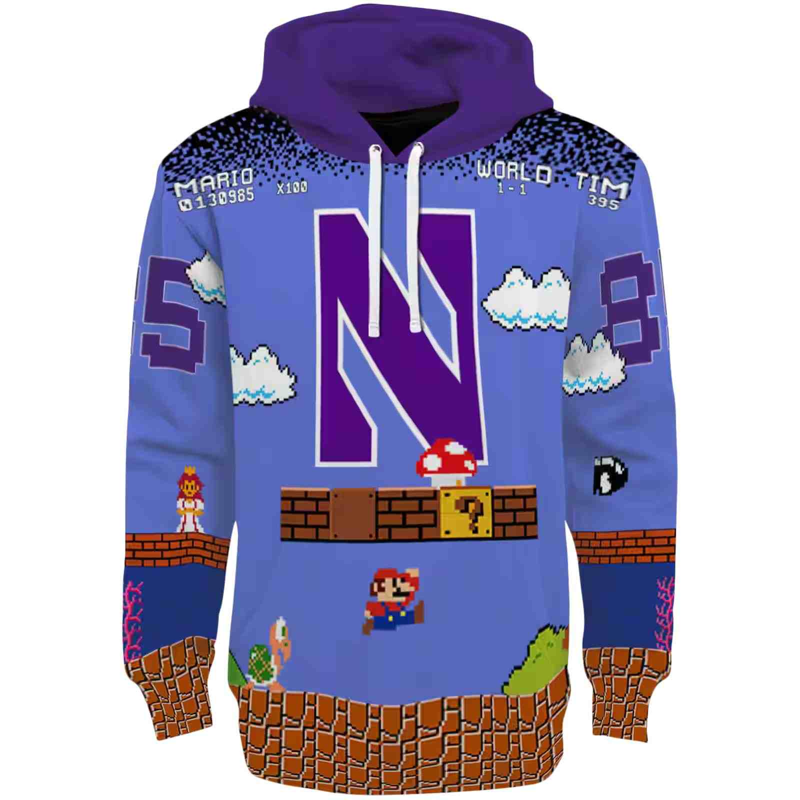 Customized Northwestern Wildcats Mario Blue Black Hoodie