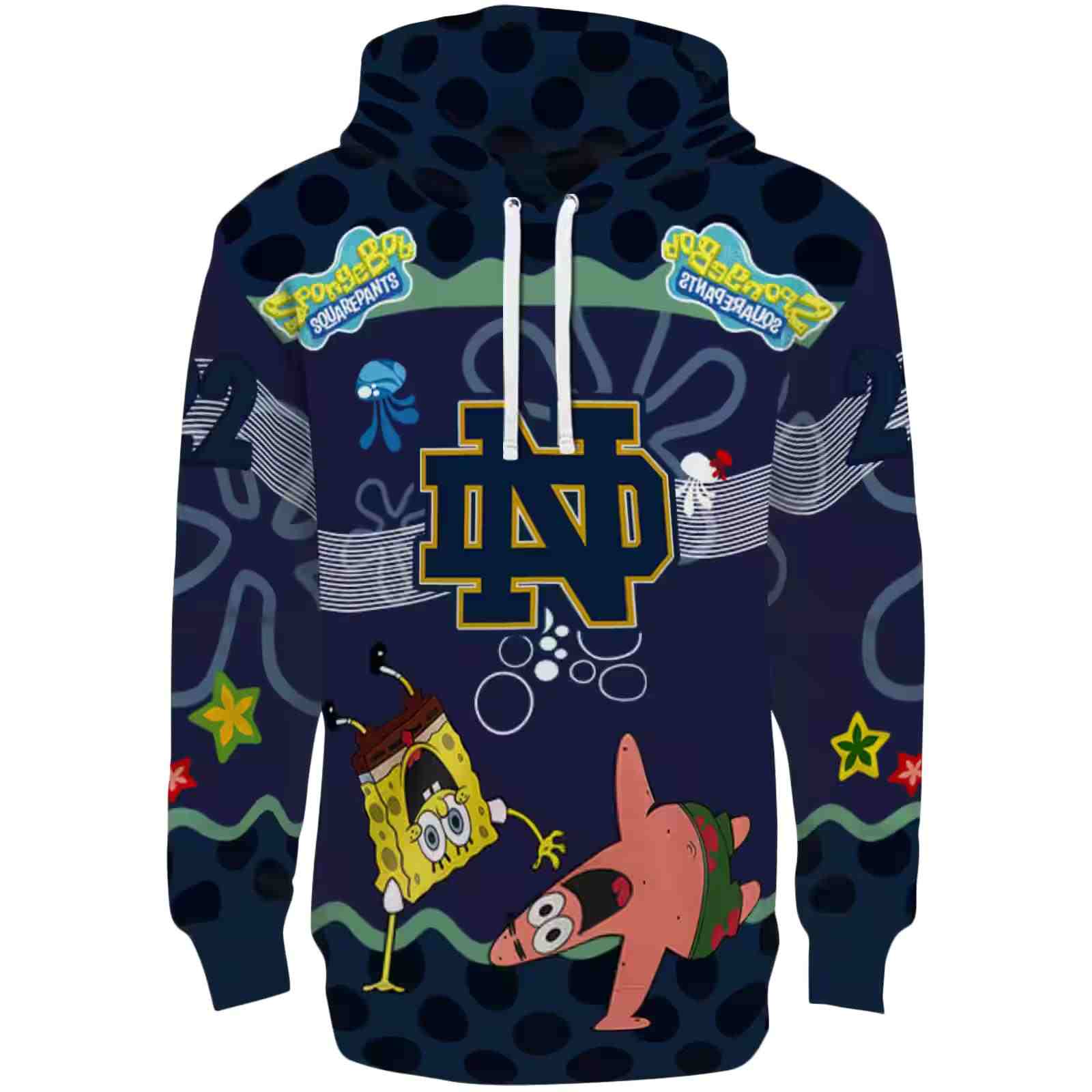 Customized Notre Dame Fighting Irish Spongebob Patrick Star Navy Hoodie