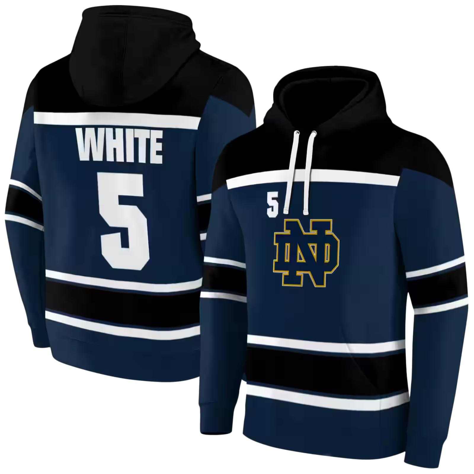 customized notre dame fighting irish striped pattern navy hoodie fashion forward