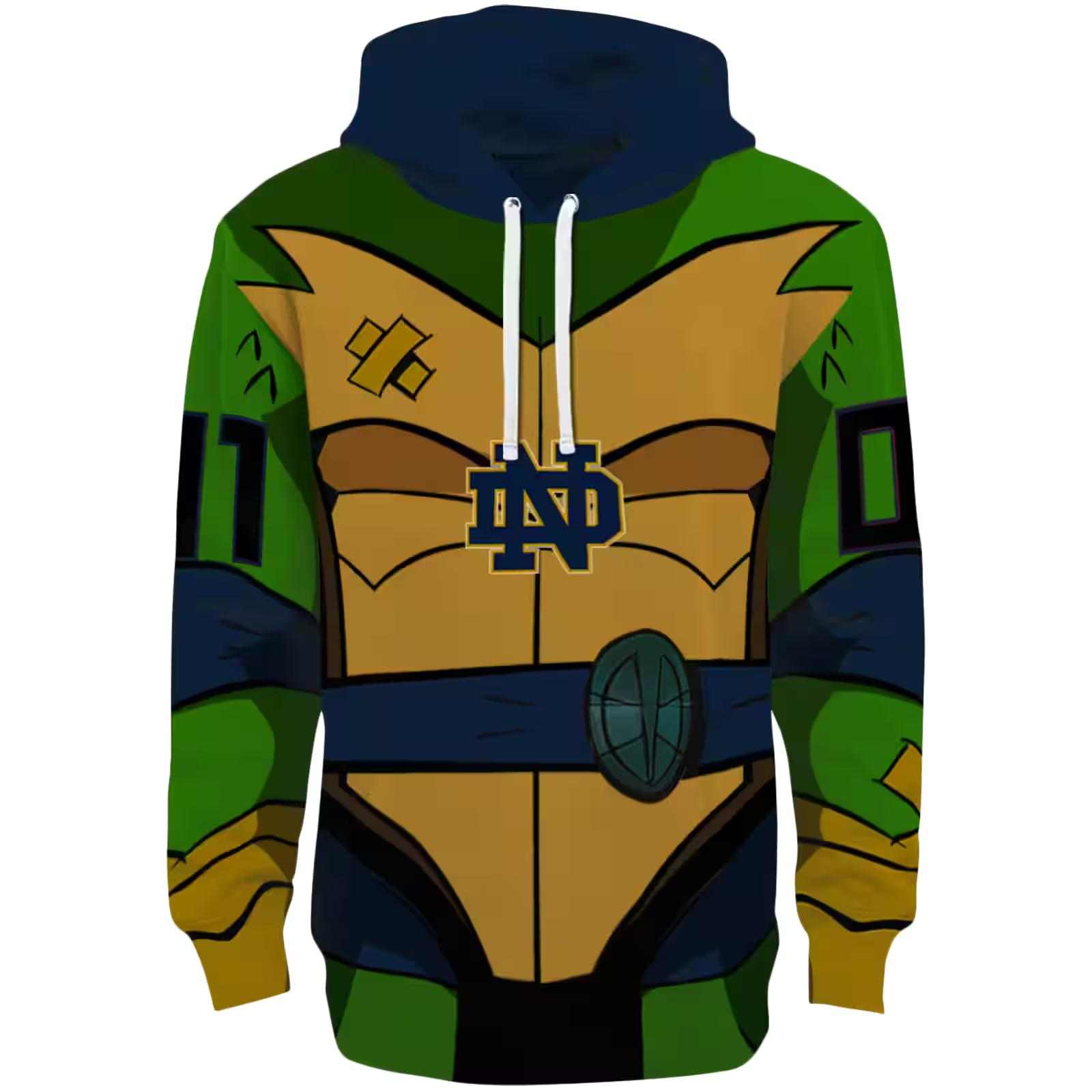 Customized Notre Dame Fighting Irish Superhero Armor Navy Green Hoodie