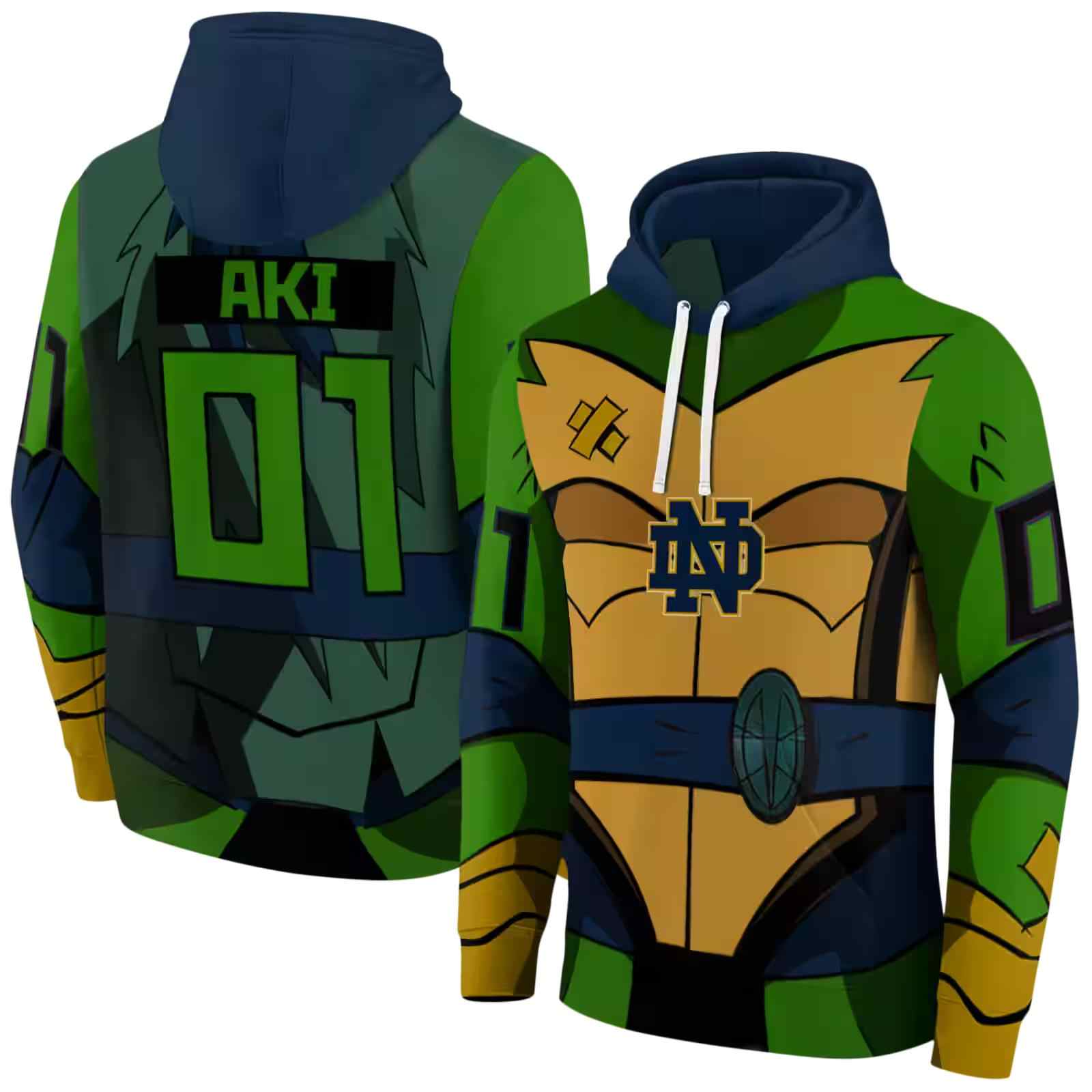 customized notre dame fighting irish superhero armor navy green hoodie fashion forward