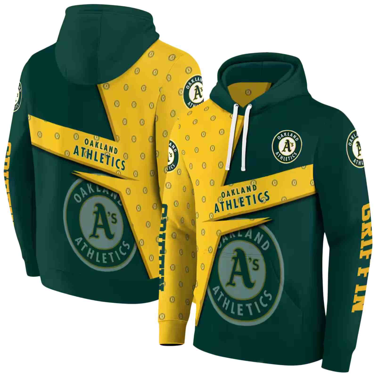 customized oakland athletics abstract shape green hoodie fashion forward