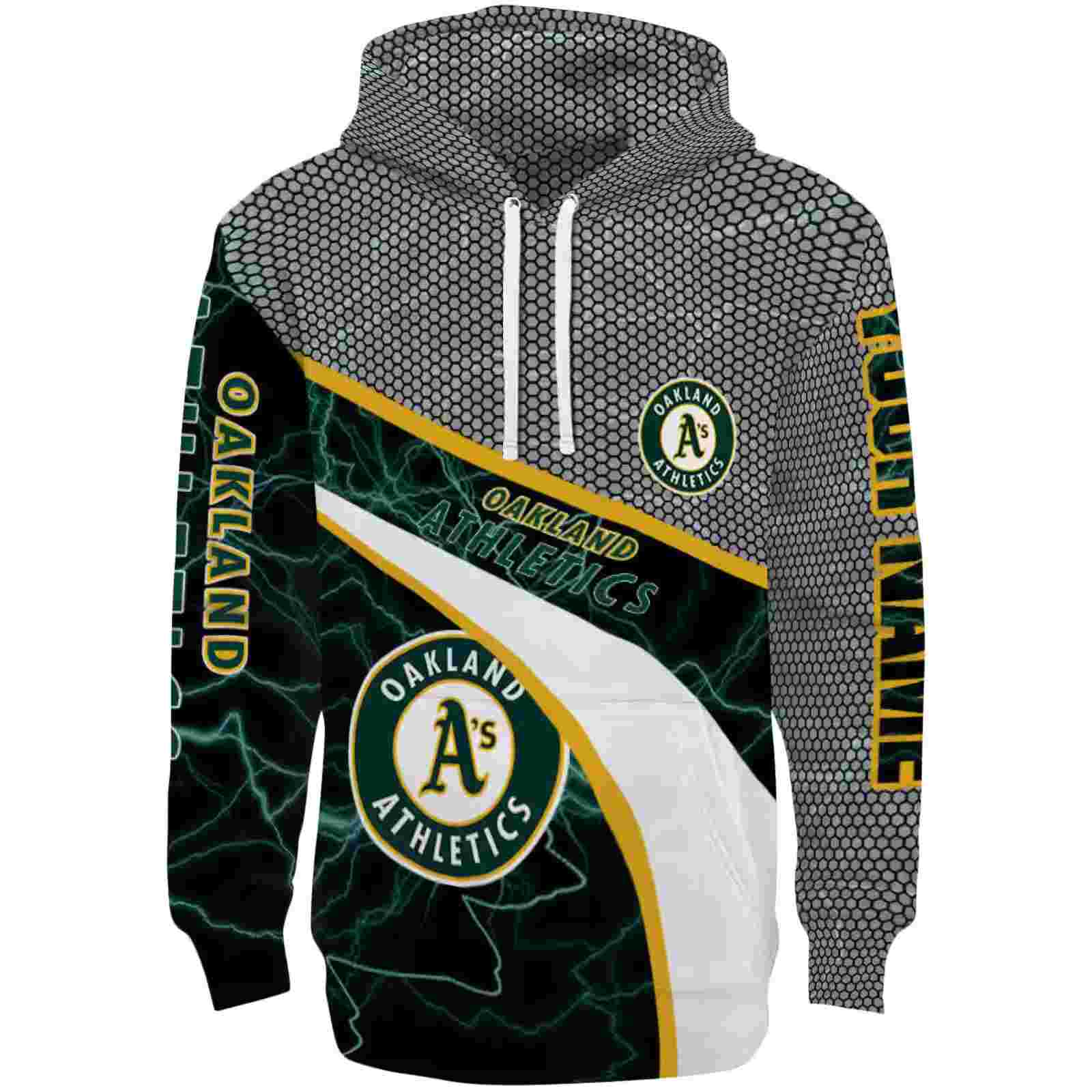 Customized Oakland Athletics Hexagonal Mesh Green Black Gray Hoodie